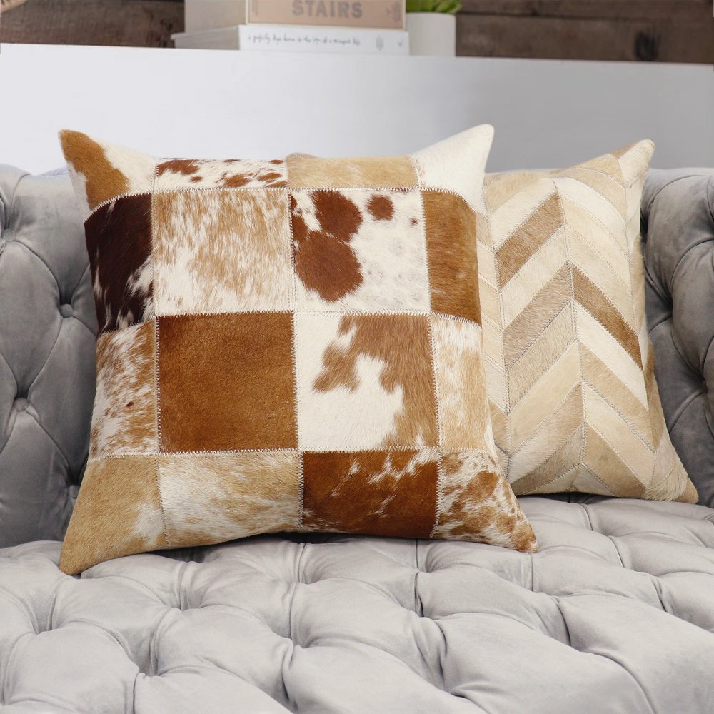 Pasargad - Zippered Cowhide Throw Pillow in 17" x 17" (PICU-21)