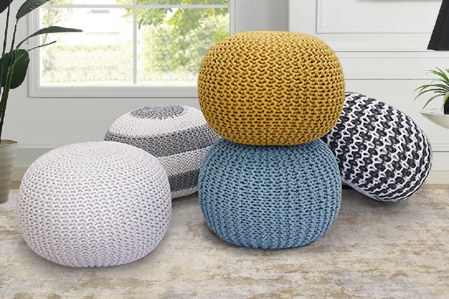 Pasargad - Santorini Cotton Pouf (PJO-3951)