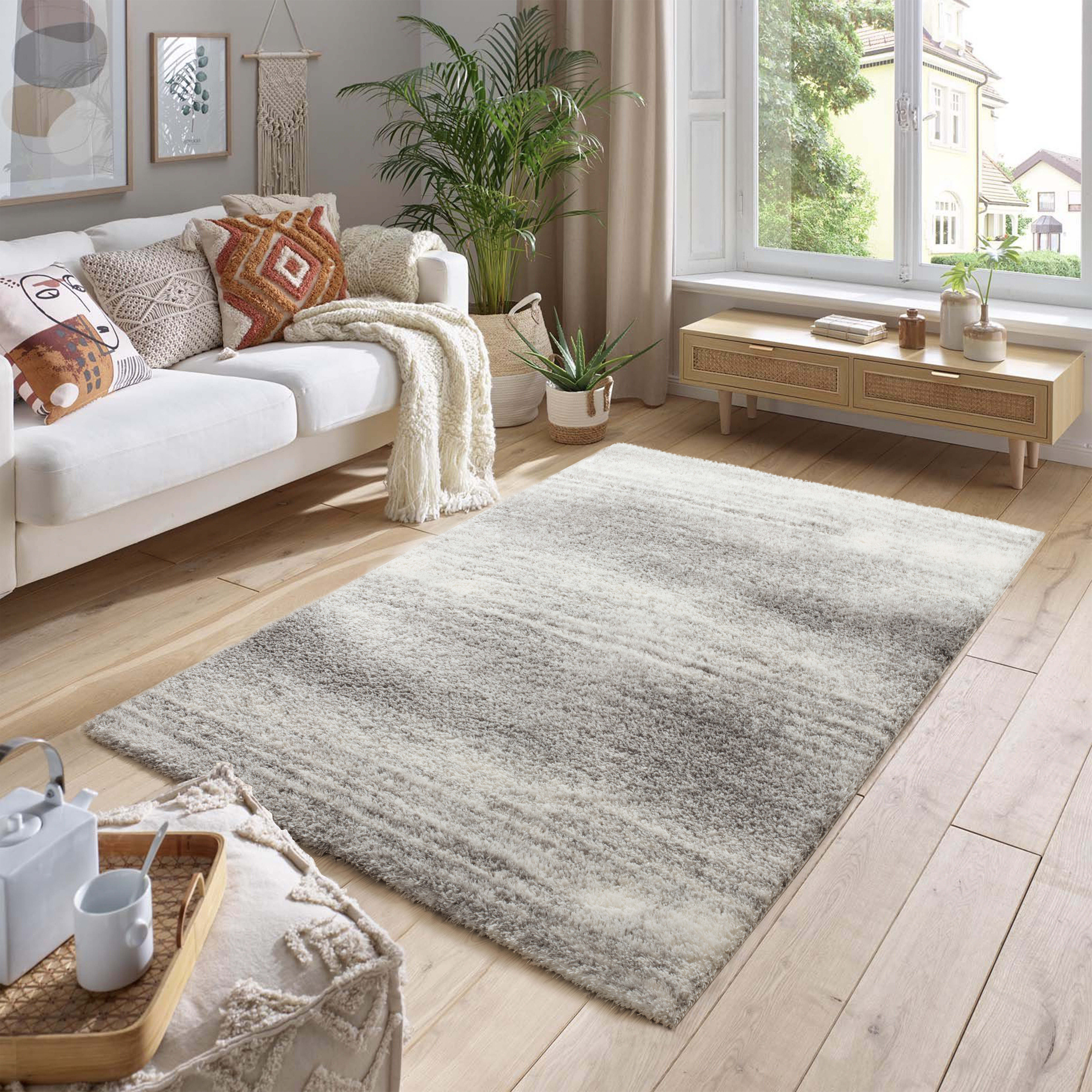 Pasargad Paris Shag Collection Power-Loomed Polyester Area Rug - Taupe/Gray, 116" x 157" (PJS-586 10x13)