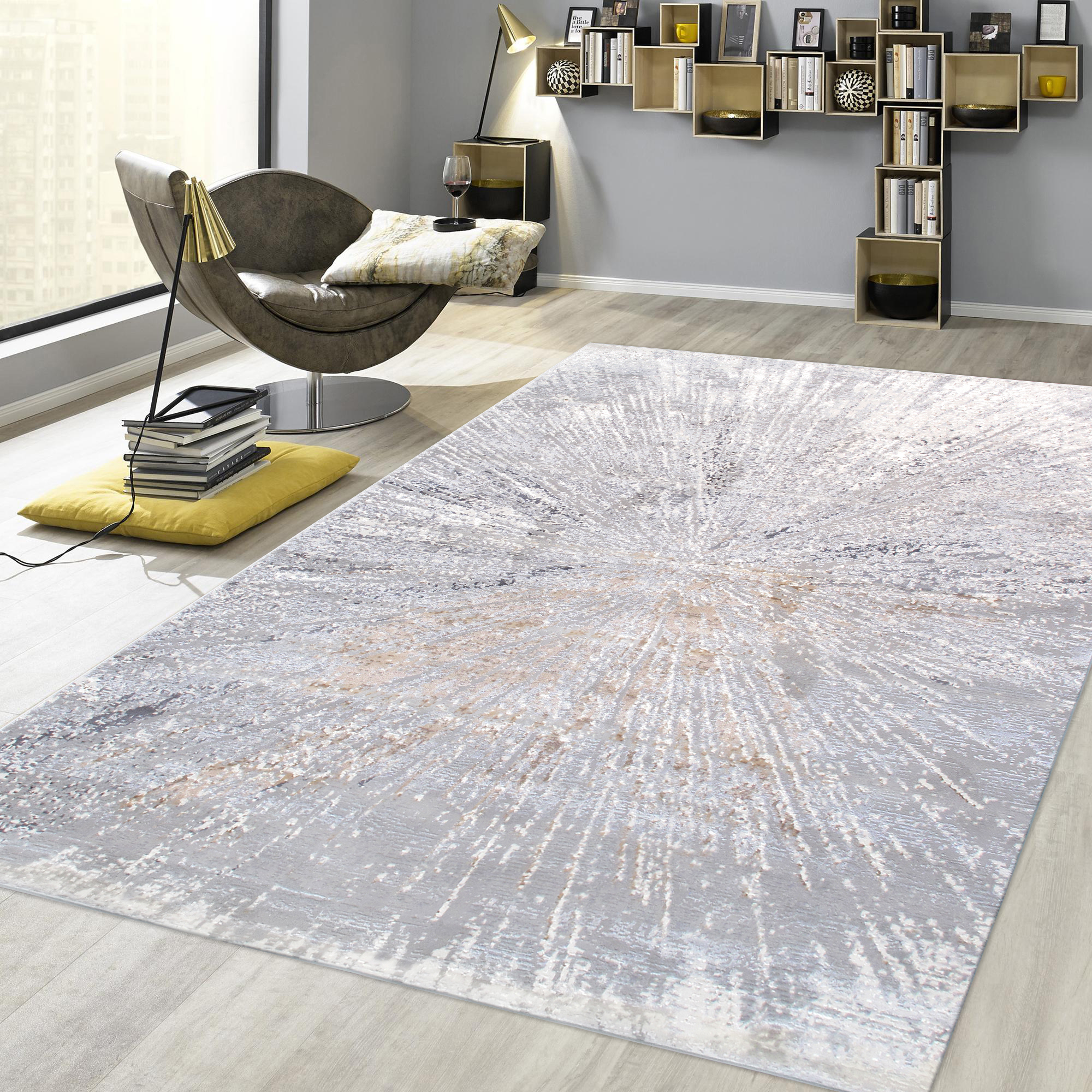 Pasargad Starburst Collection Power-Loomed Polypropylene/Polyester Area Rug - White/Gray, 36" x 60" (pl-694c 3x5)