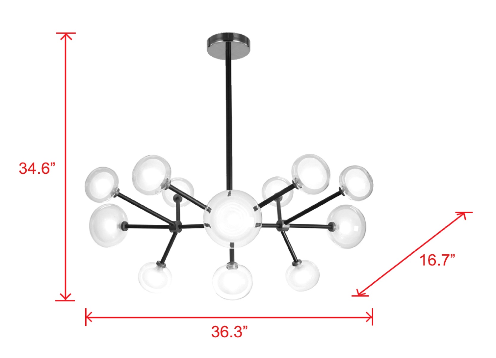 Pasargad - Enzo 13-Lights Chandelier in Black/Bronze, Glass/Steel