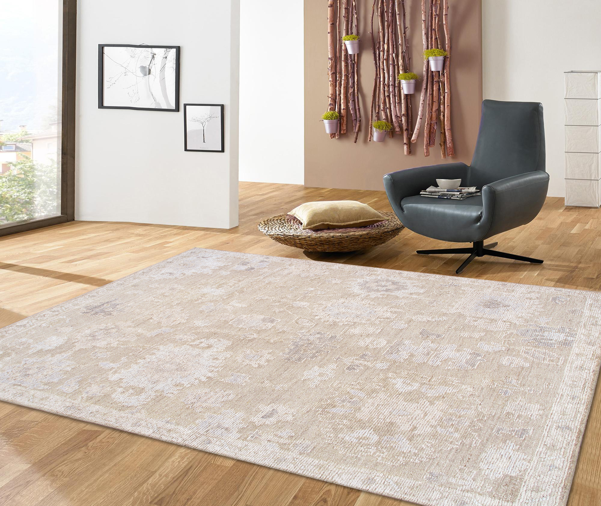 Pasargad - Oushak Collection Hand-Knotted Wool Area Rug in Camel/Beige, 111" x 147" (PLI-04 9x12)