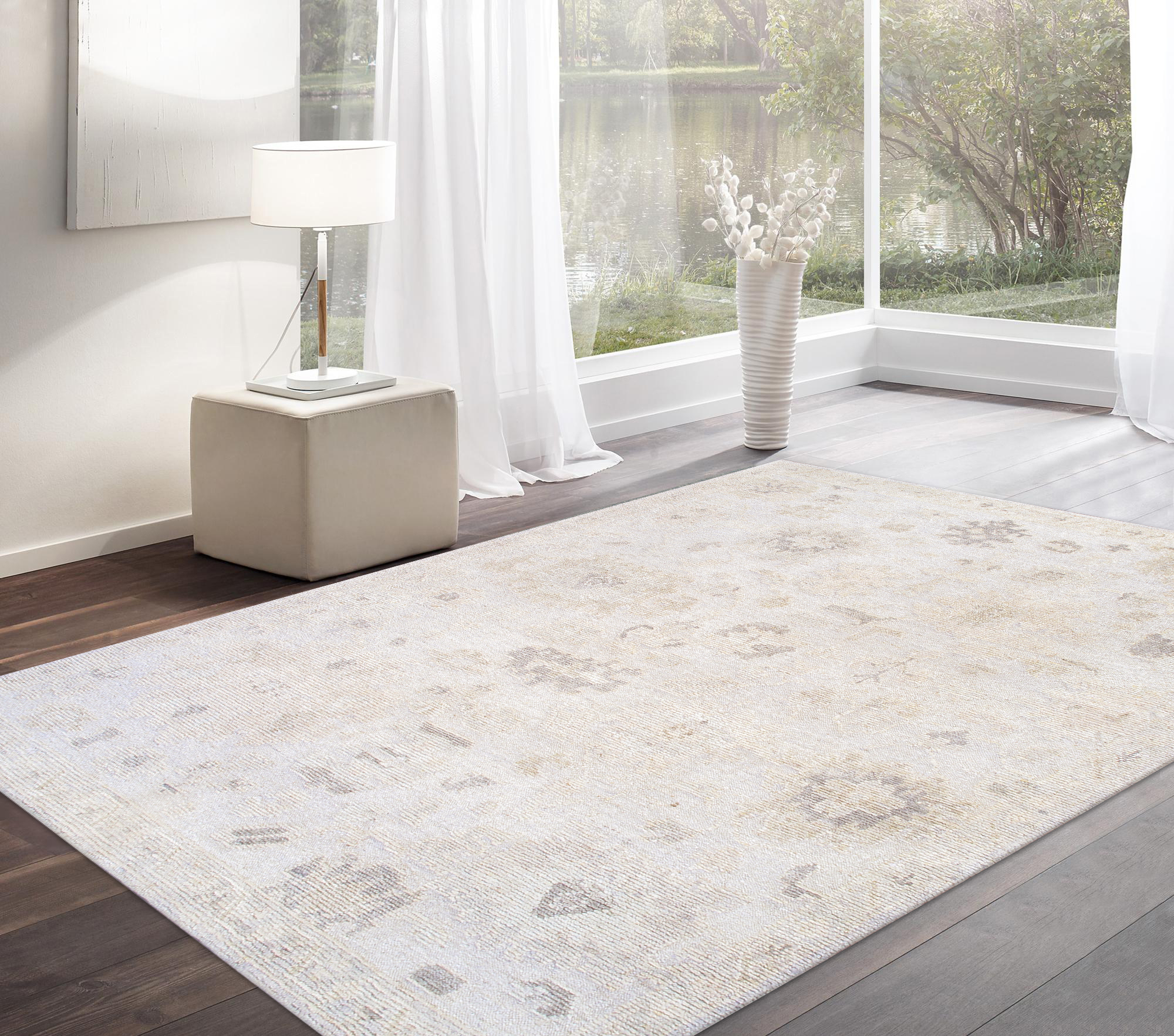 Pasargad - Oushak Collection Hand-Knotted Wool Area Rug in Silver, 111" x 145" (PLI-07 9x12)