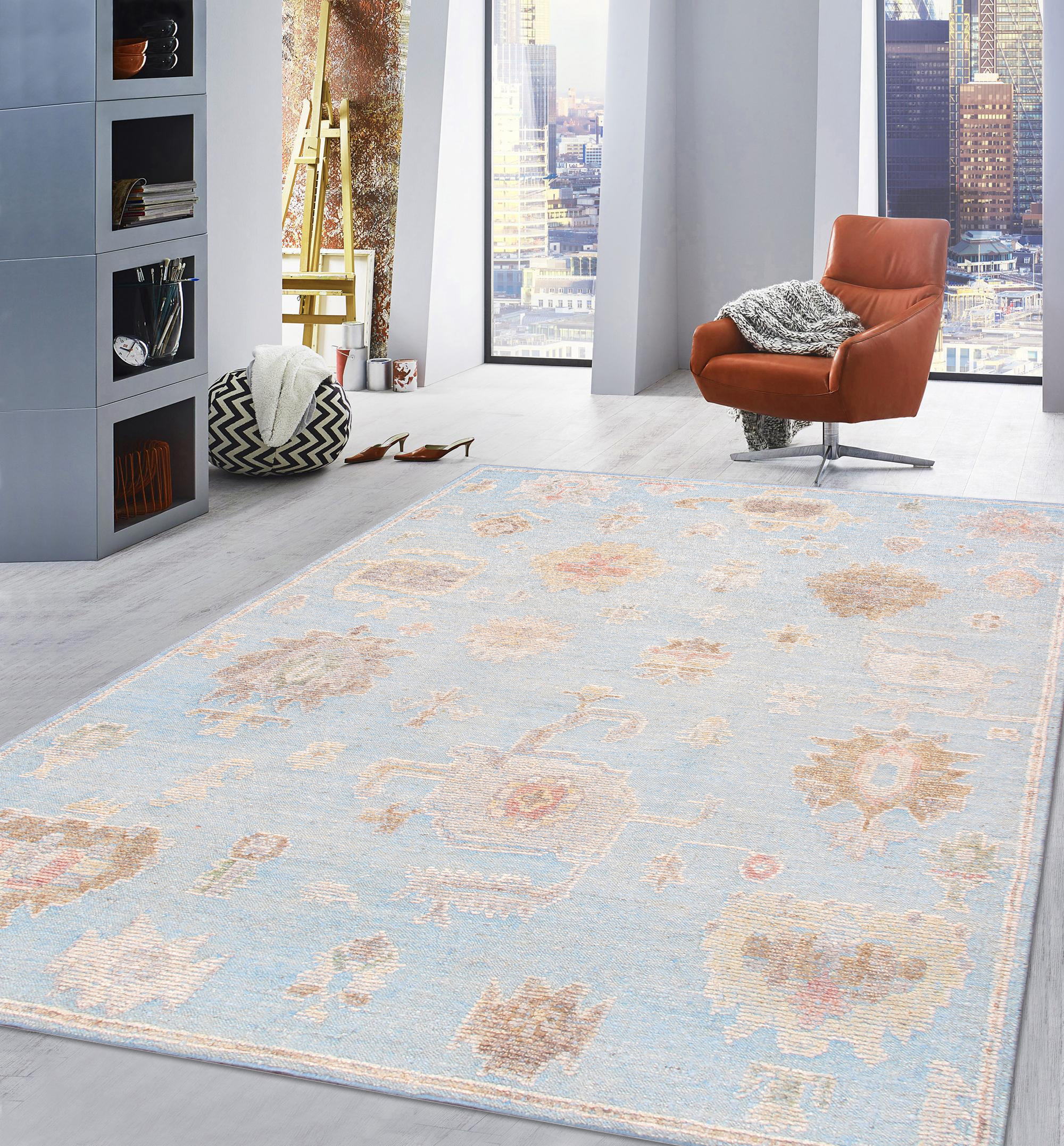 Pasargad - Oushak Collection Hand-Knotted Wool Area Rug in L. Blue, 111" x 145" (PLO-28 9x12)