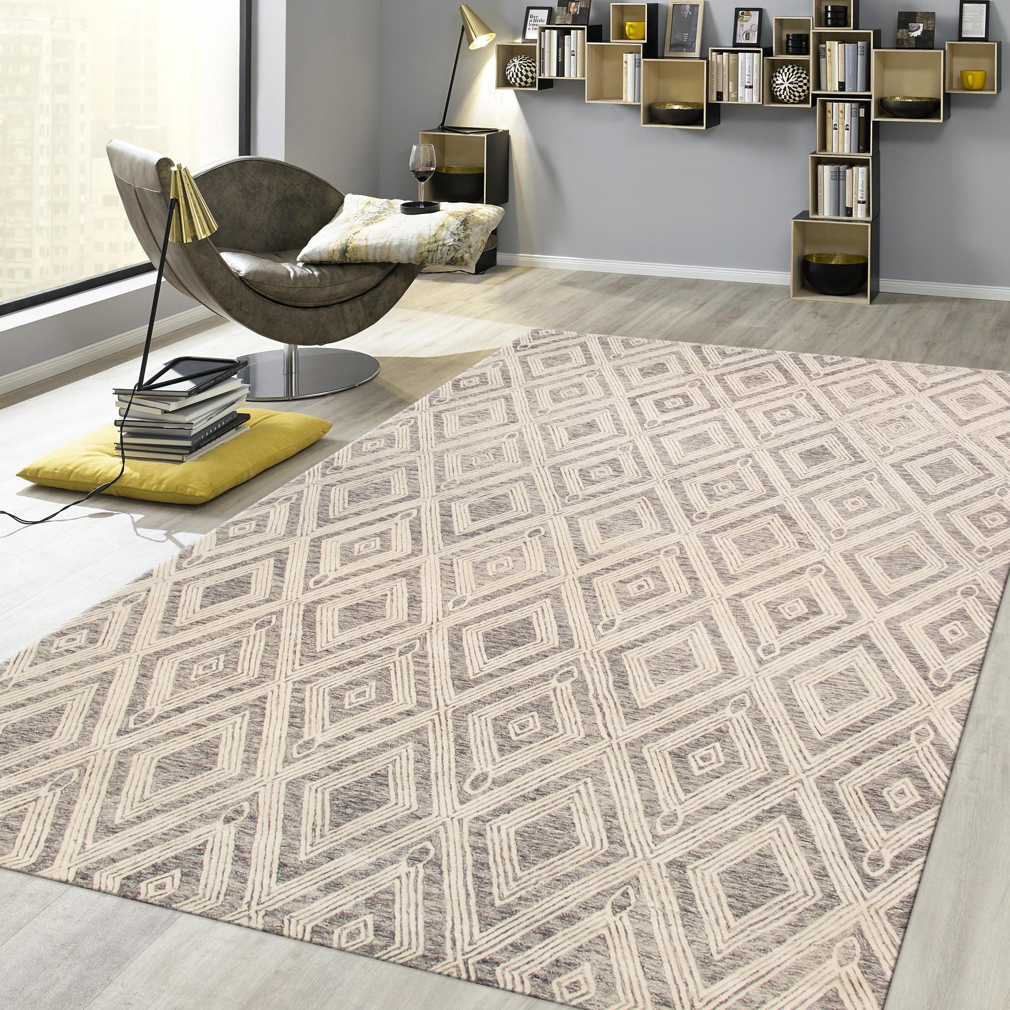 Pasargad Modern Collection Hand-Tufted Bamboo Silk/Wool Area Rug - Silver/Ivory, 117" x 165" (plt-1624 10x14)