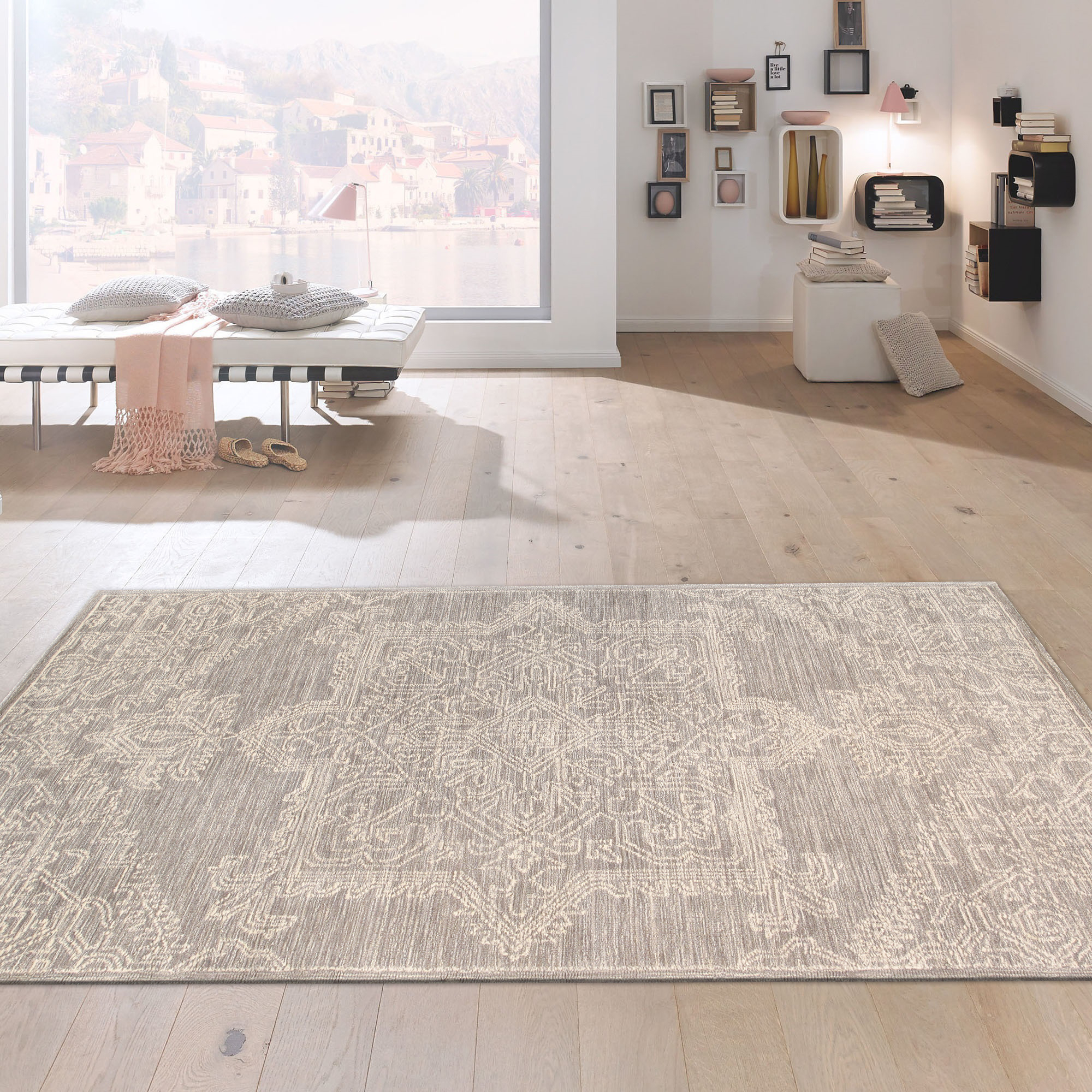 Pasargad Modern Collection Hand-Tufted Bamboo Silk/Wool Area Rug - Silver/Ivory, 117" x 165" (plt-5116 10x14)