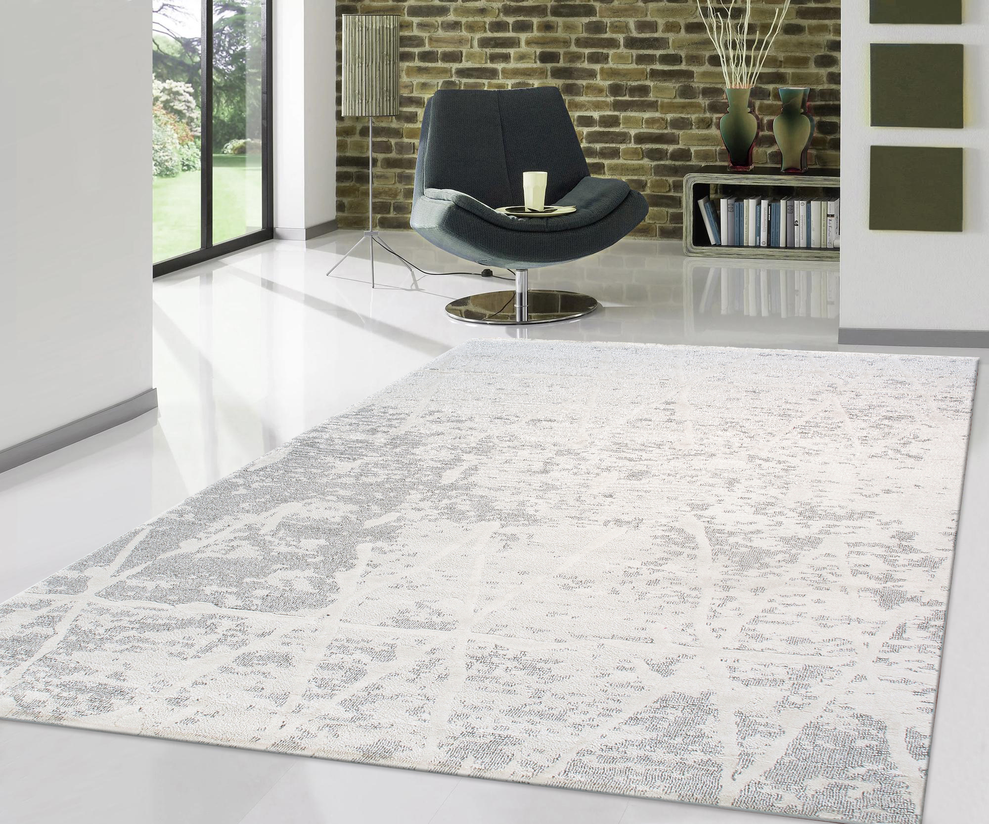 Pasargad Sutton Collection Power Loom Polypropylene/Polyester Area Rug - Ivory/Gray, 48" x 72" (pmf-757iv 4x6)