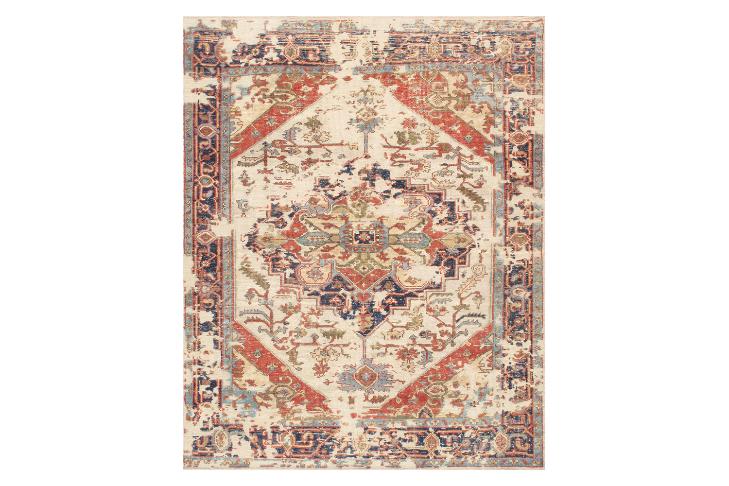 Pasargad - Serapi Collection Hand-Knotted Ivory/Navy Wool Area Rug PMH-1