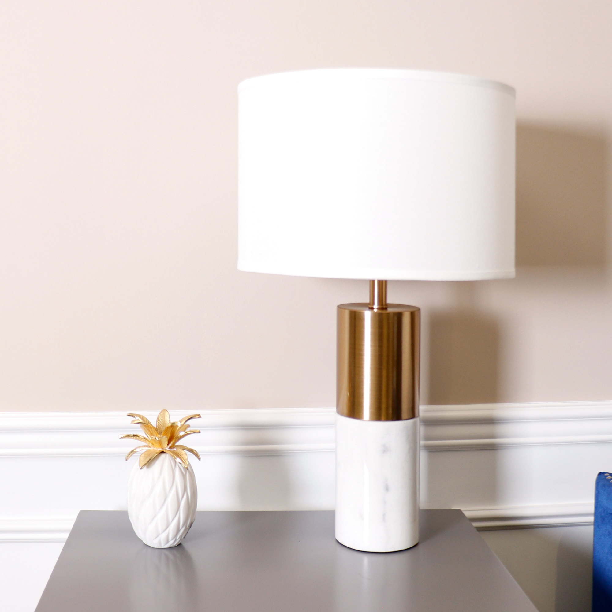 Pasargad - Rhoda Table Lamp in White/Gold, Marble