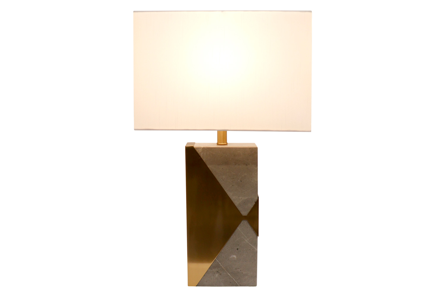 Pasargad - Triumph Collection Gray Marble and Gold Metal Modern Table Lamp with E27 Bulb and White Shade