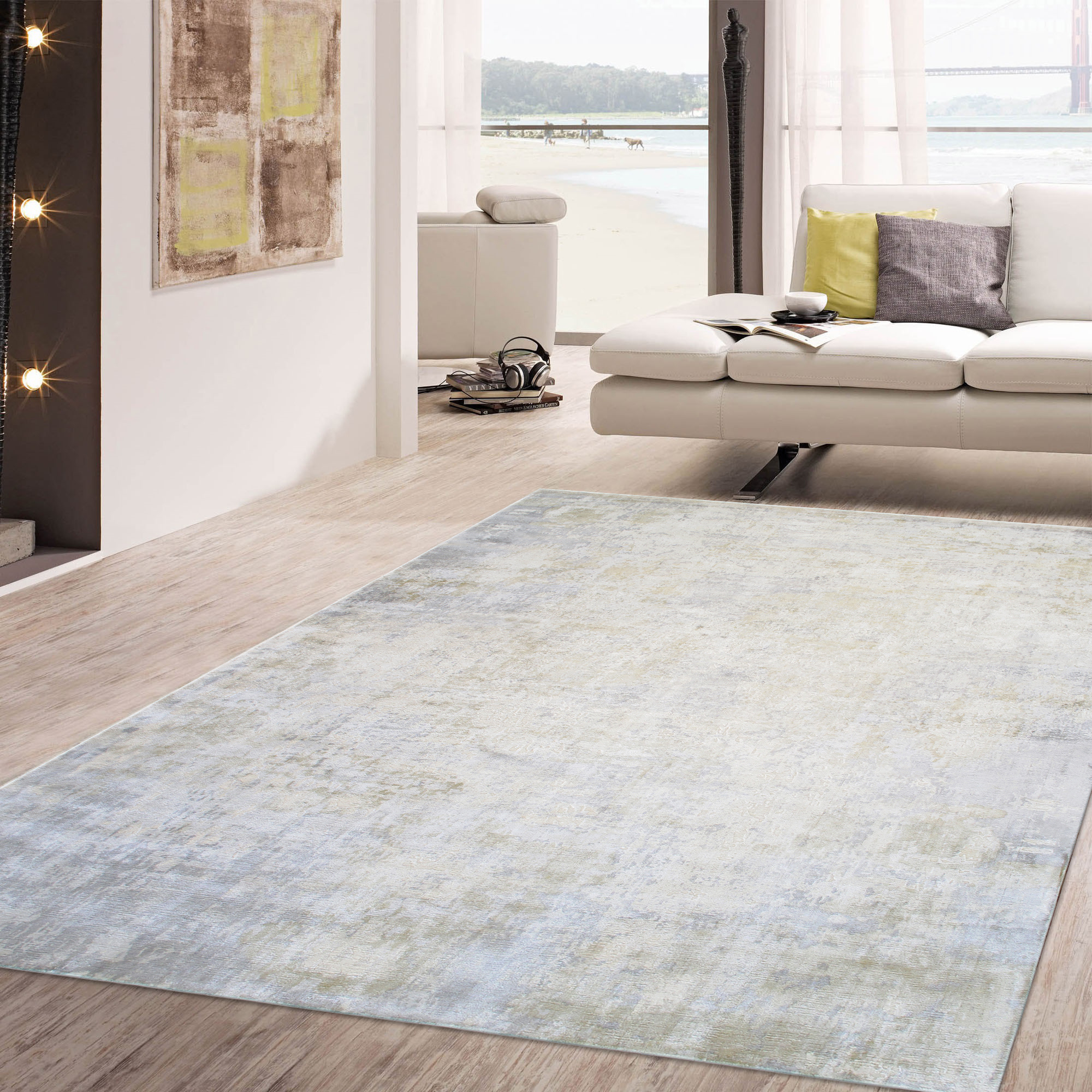 Pasargad Beverly Collection Hand-Loomed Bamboo Silk Area Rug - Silver/Brown, 120" x 168" (pop-8009 10x14)