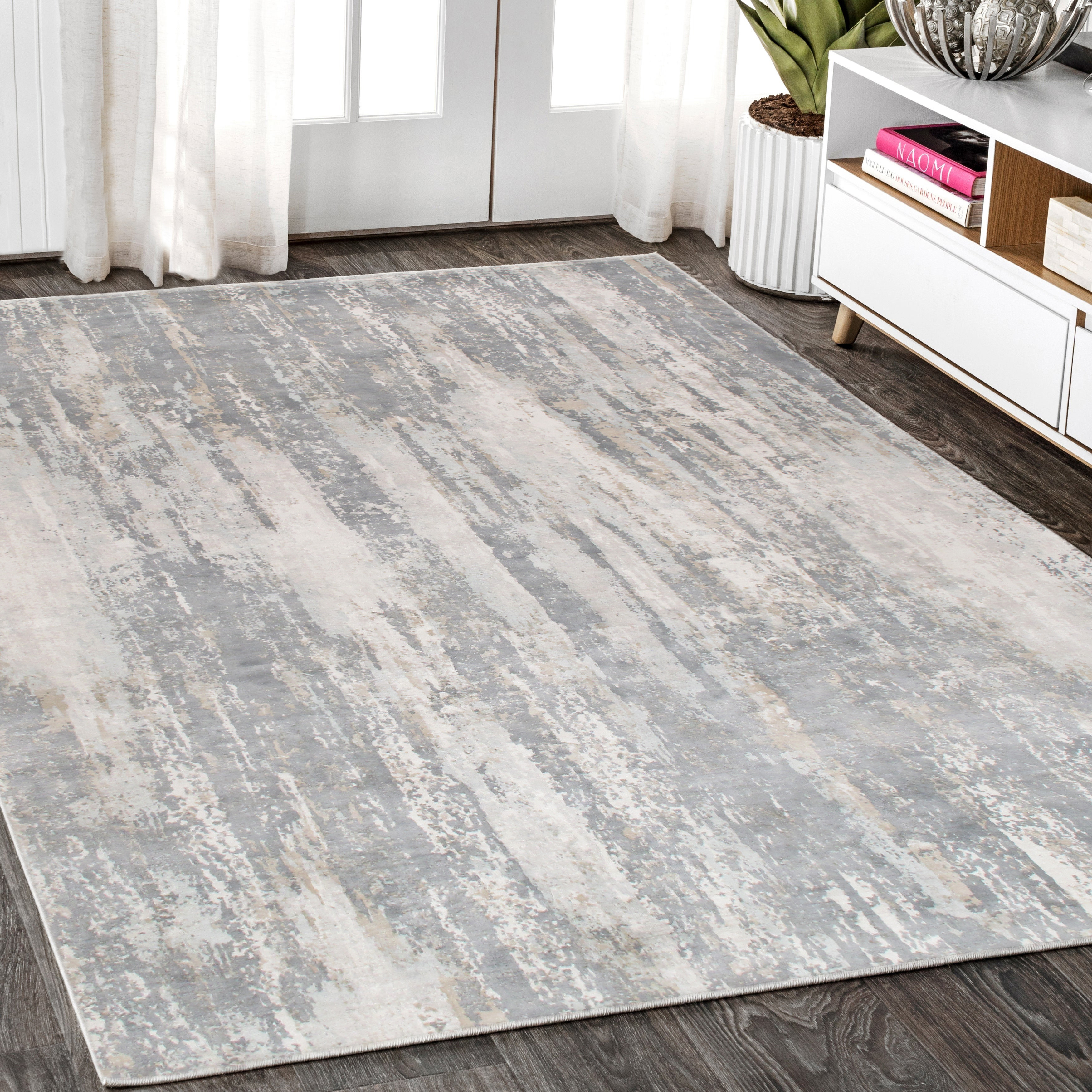 Pasargad Beverly Collection Hand-Loomed Bamboo Silk Area Rug - Gray/Ivory, 120" x 168" (pop-8145 10x14)