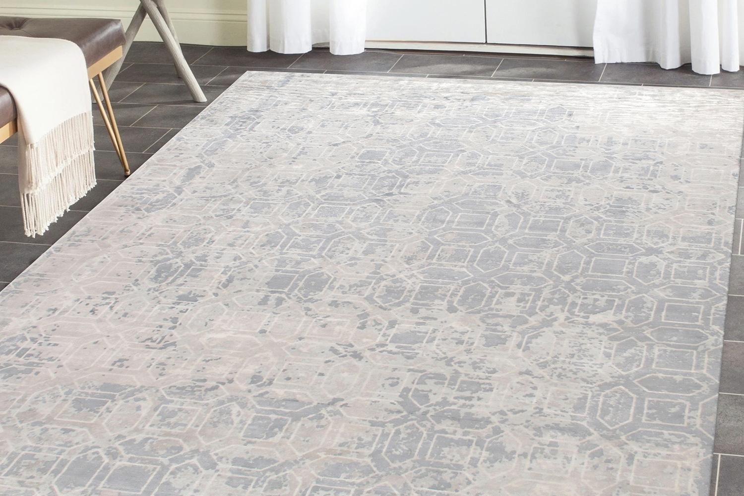 Pasargad™ Beverly Collection Hand-Loomed Gray Silk Rug (POP-8402 8X10) - 96'' x 120''