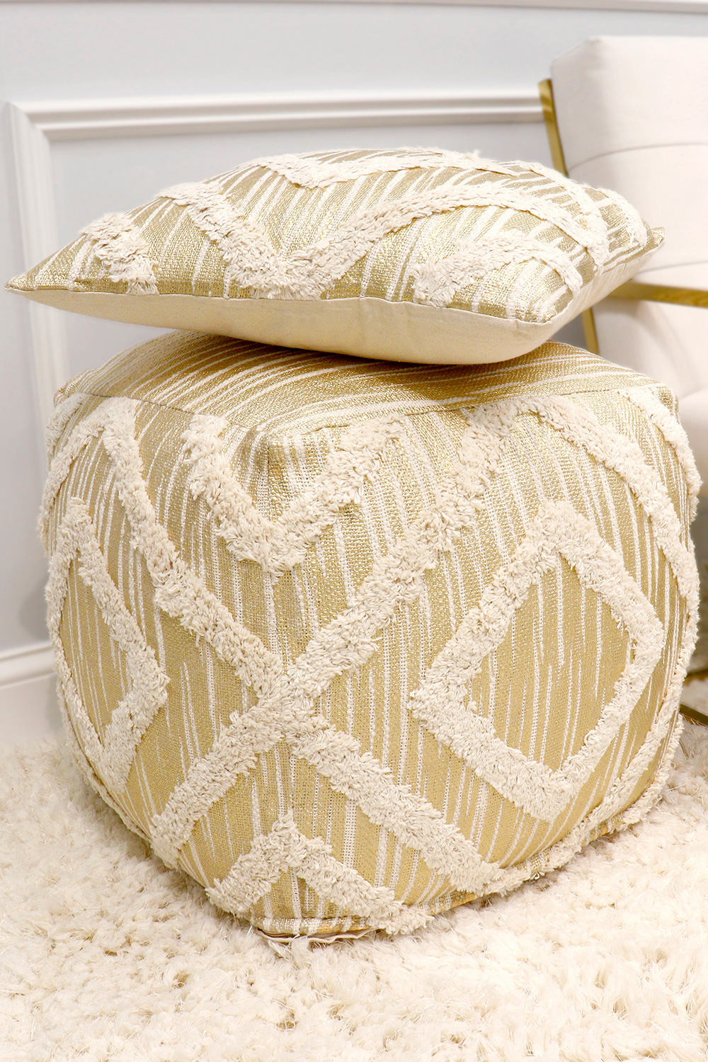 Pasargad Grandcanyon Cotton Pouf - Gold