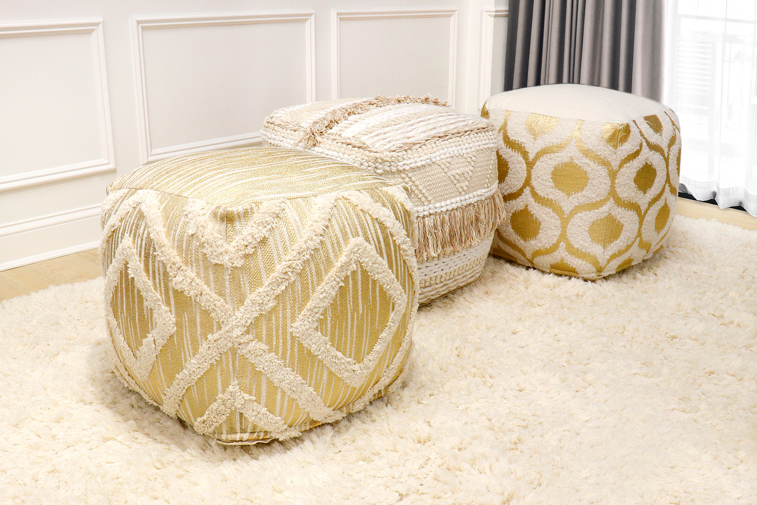 Pasargad Grandcanyon Cotton Pouf - Gold