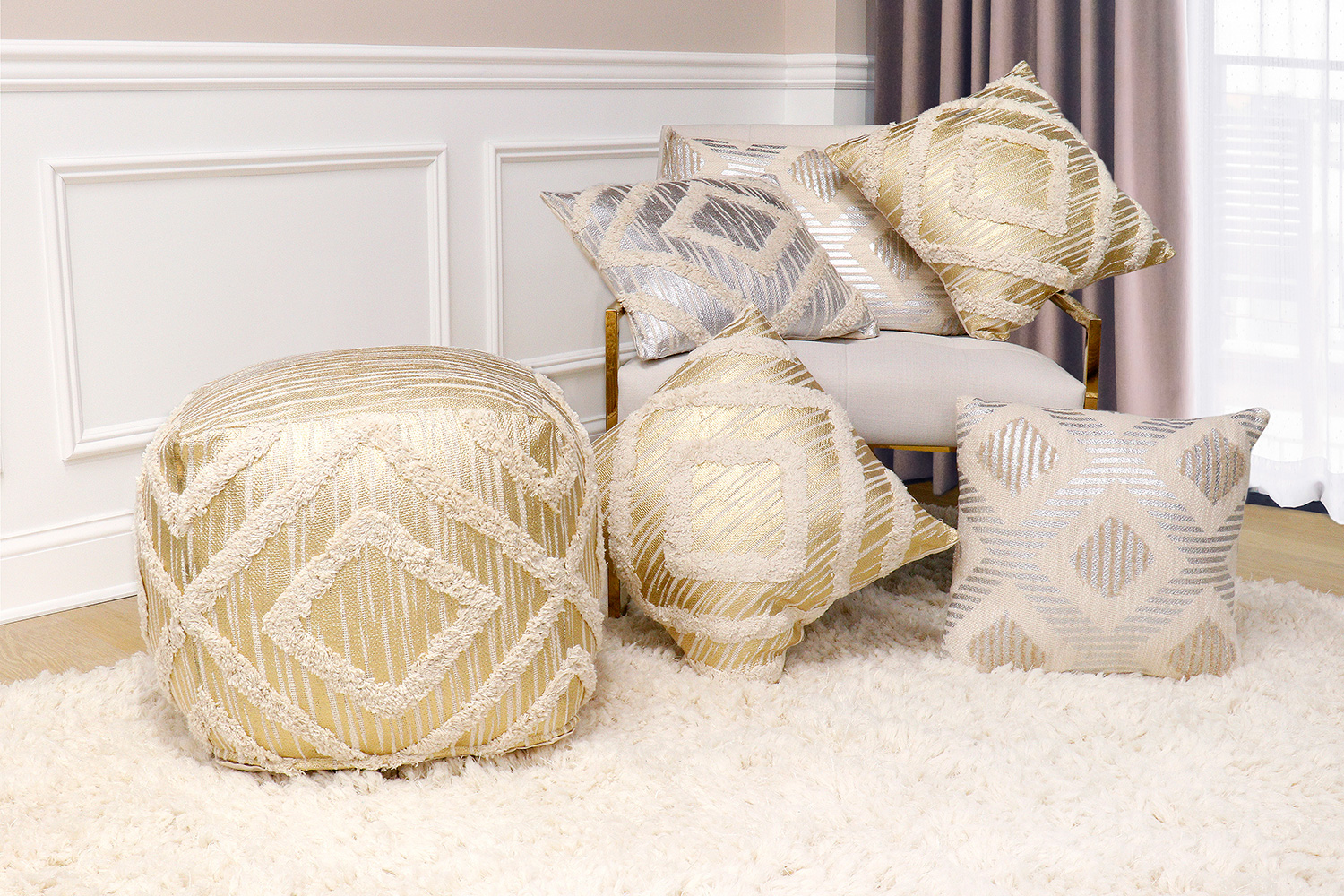 Pasargad Grandcanyon Cotton Pouf - Gold