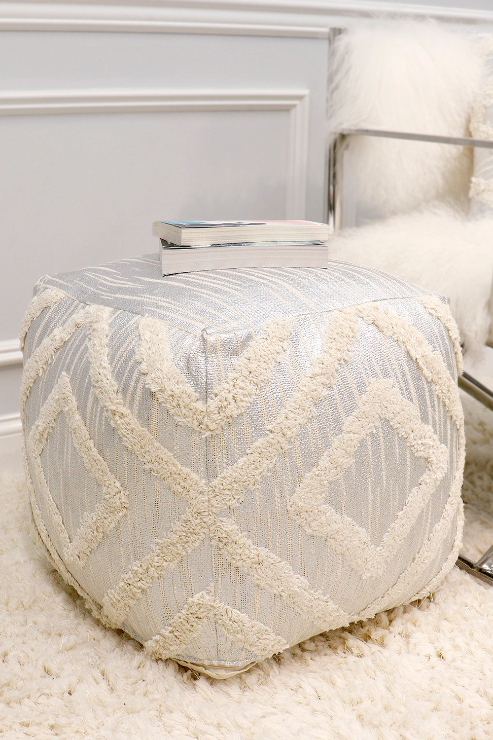 Pasargad Grandcanyon Cotton Pouf - Silver