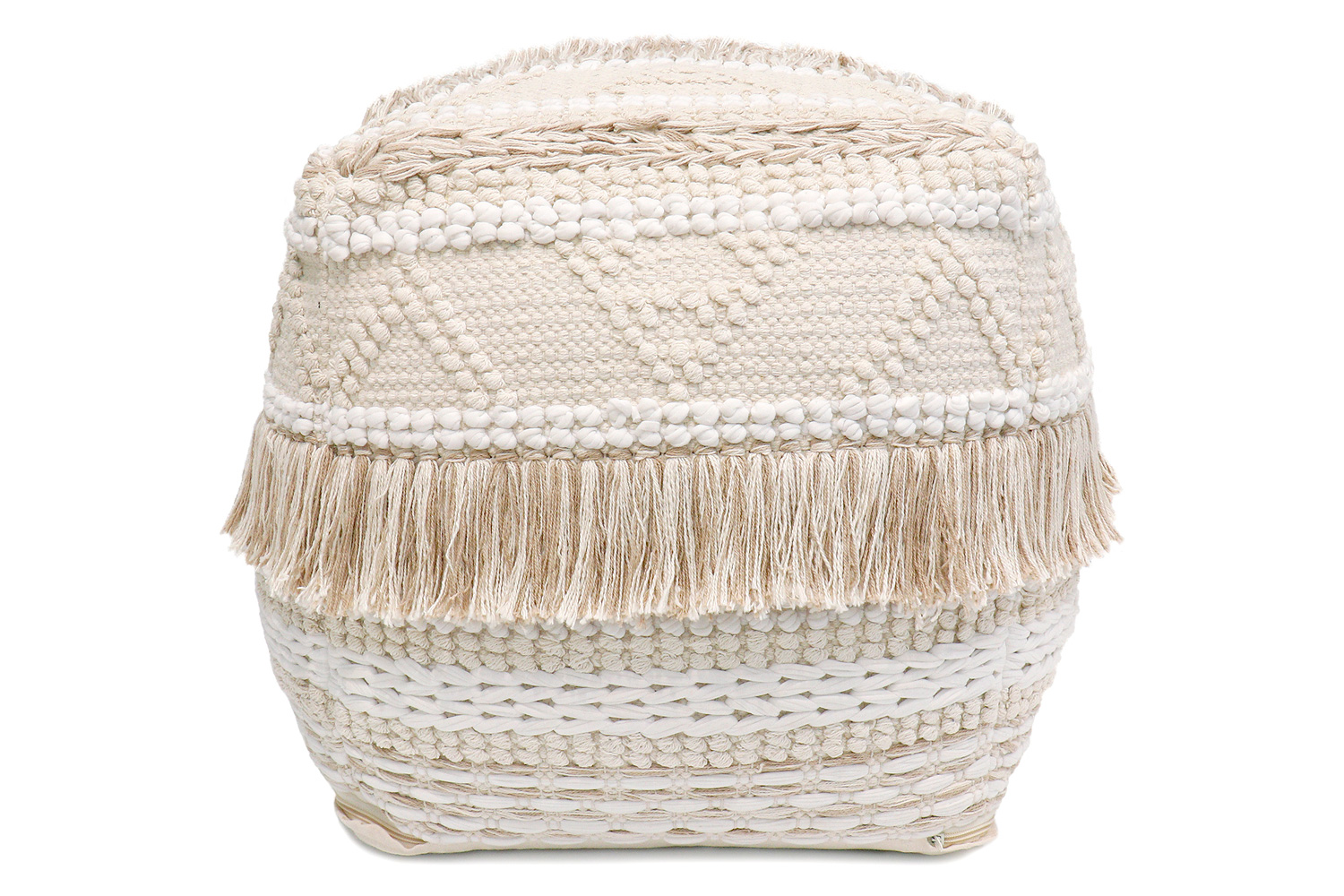 Pasargad Grandcanyon Beige Cotton Pouf with Tassel