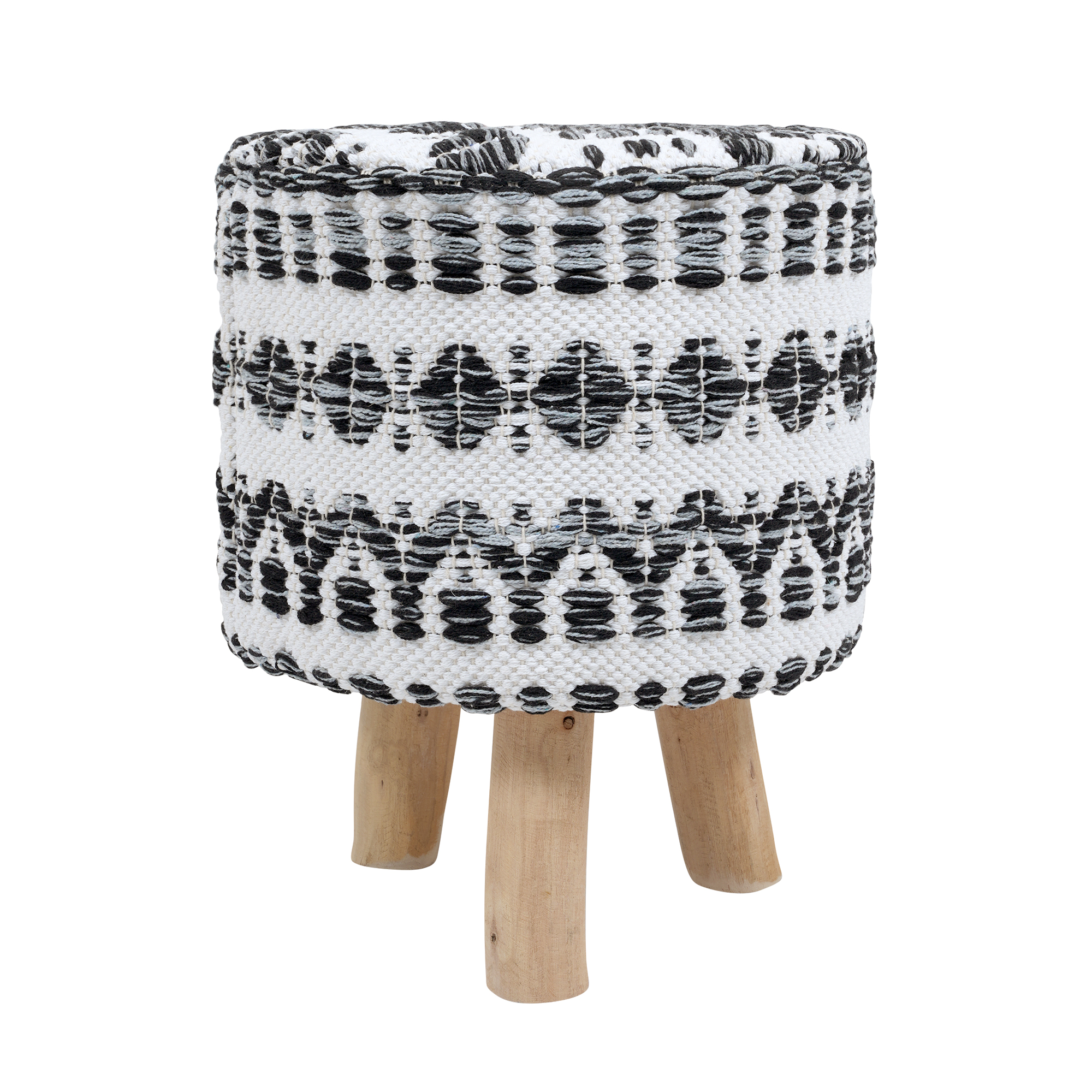 Pasargad - Grand Canyon Round Stool in White/Black, Cotton