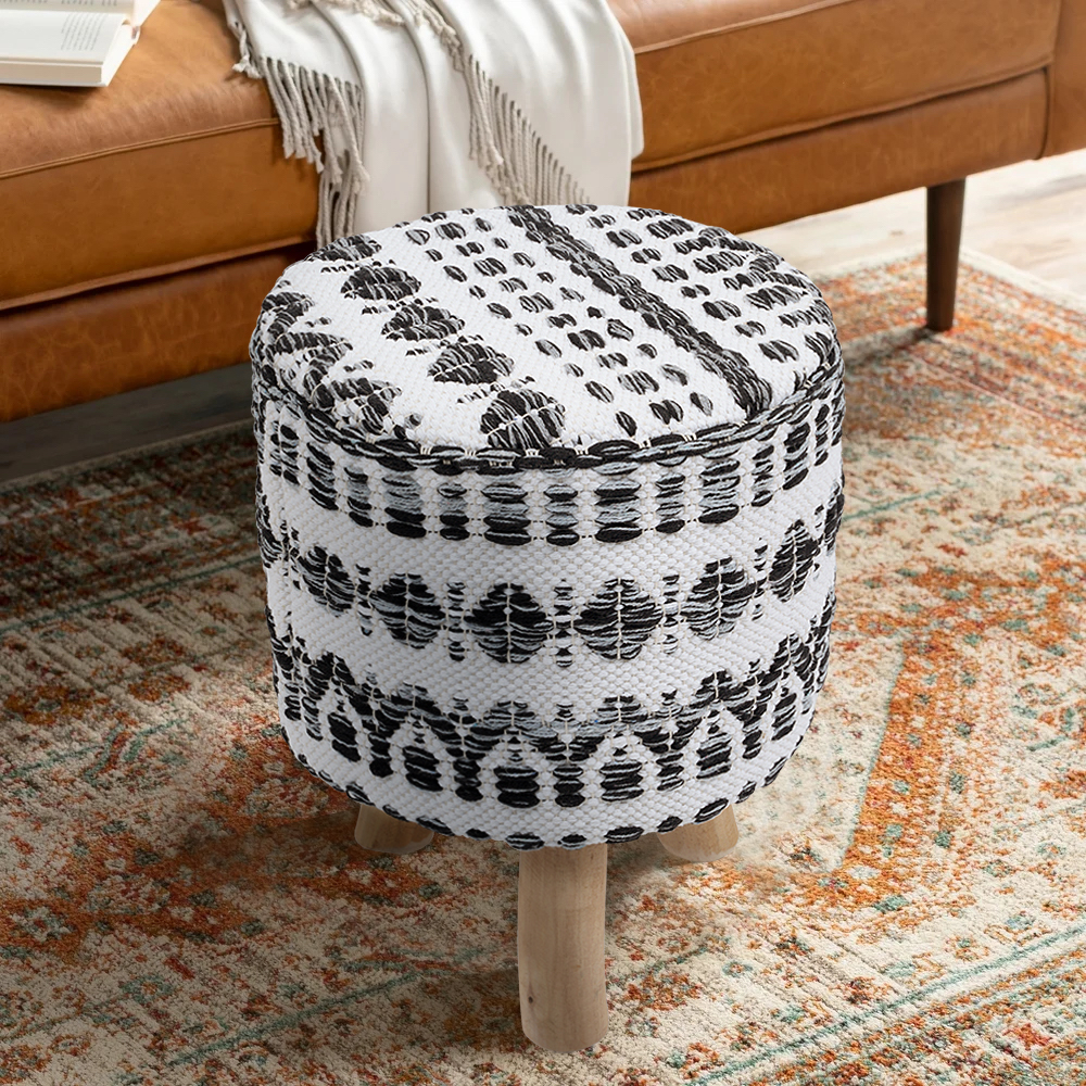 Pasargad - Grand Canyon Round Stool in White/Black, Cotton