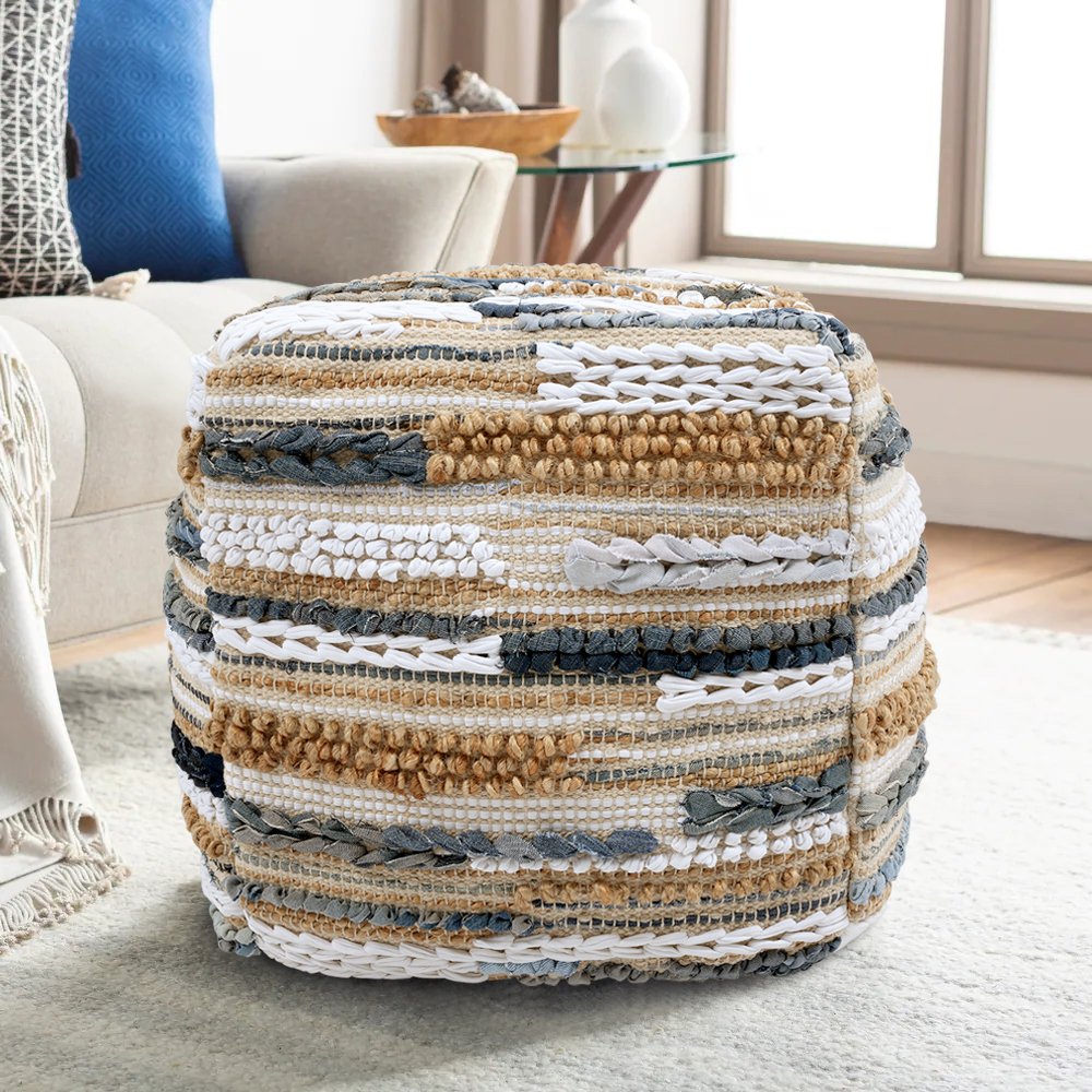 Pasargad - Grand Canyon Pouf in Multi-Color, Cotton/Jute