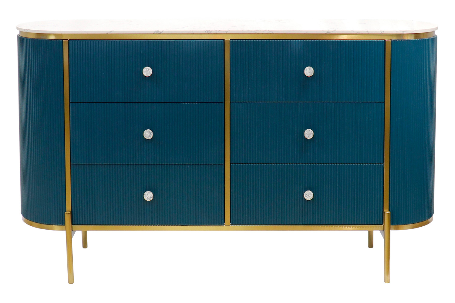 Pasargad - Theodore Green Sideboard, 6 Drawers and Gold Polished Metal Frame