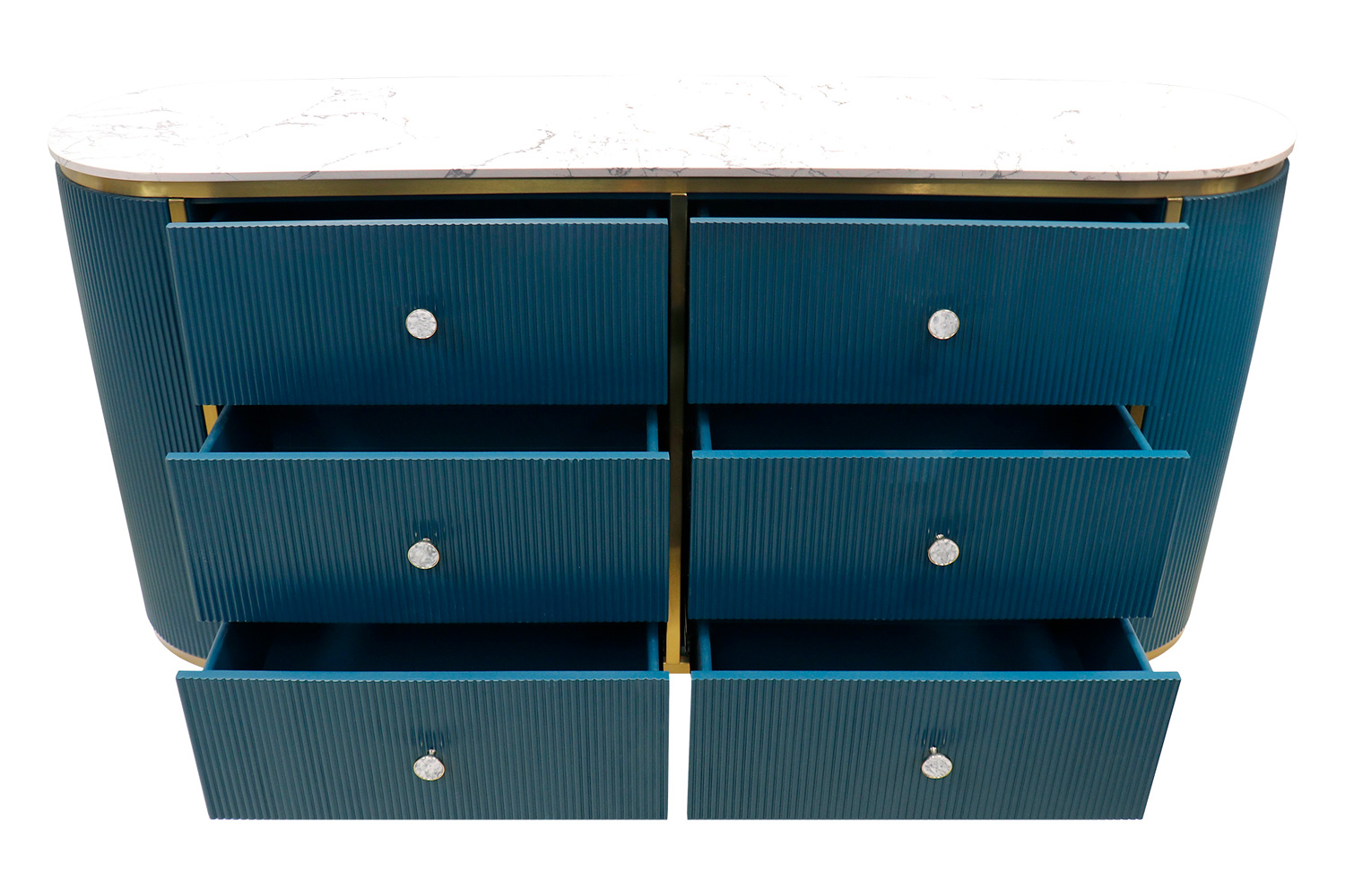 Pasargad - Theodore Green Sideboard, 6 Drawers and Gold Polished Metal Frame