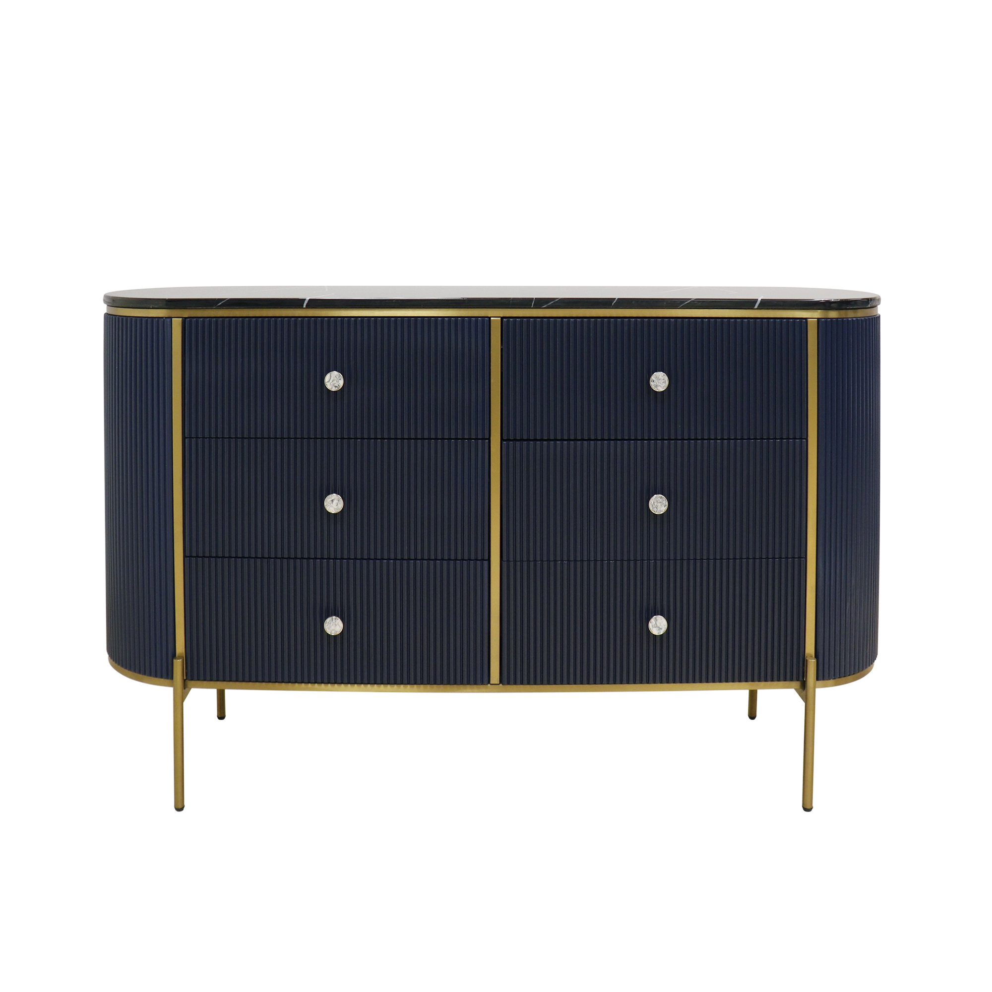 Pasargad - Theodore Marble Top Sideboard in Navy/Gold, Wood