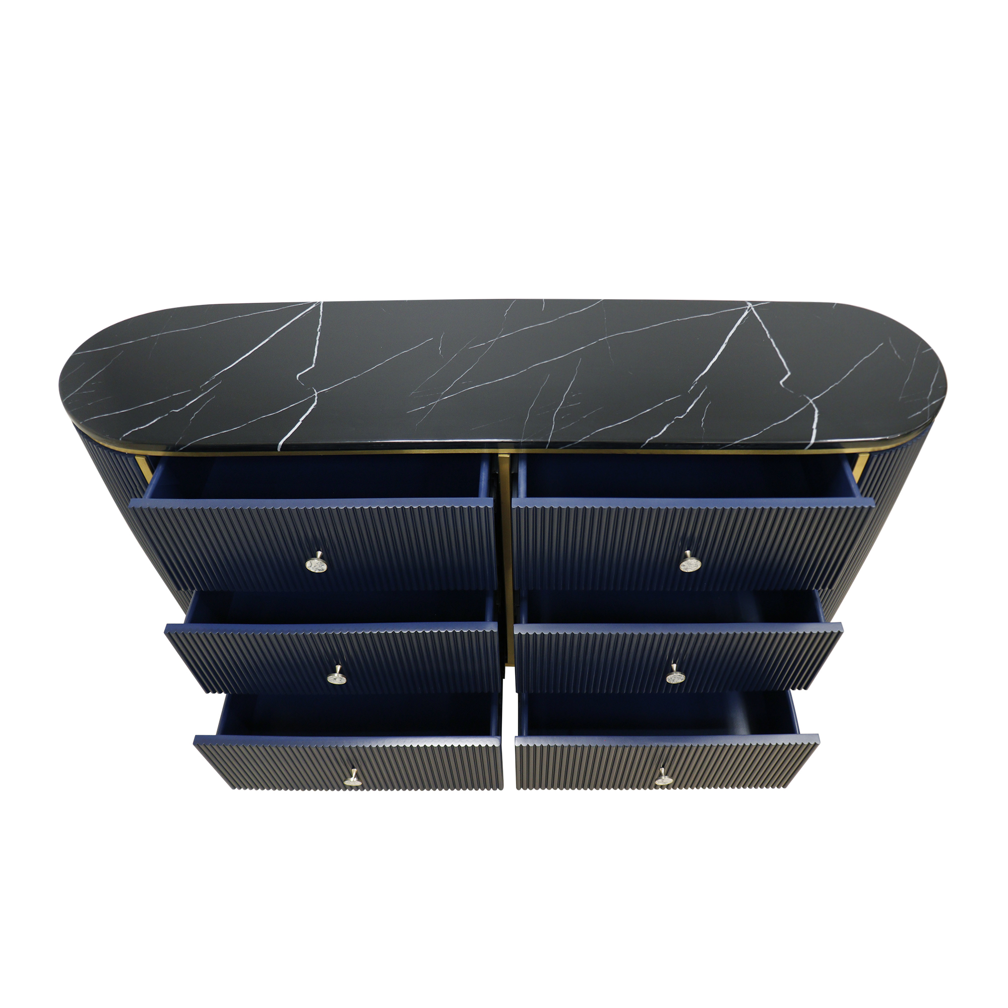 Pasargad - Theodore Marble Top Sideboard in Navy/Gold, Wood