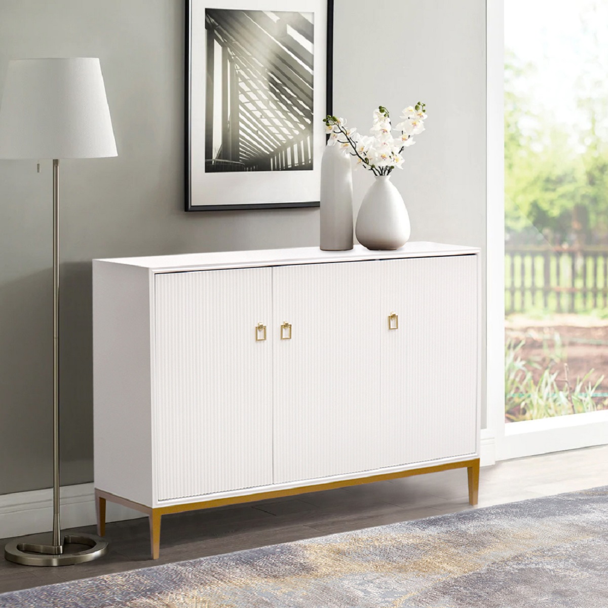 Pasargad Victoria 3 Doors Sideboard - Ivory/Bronze, Wood