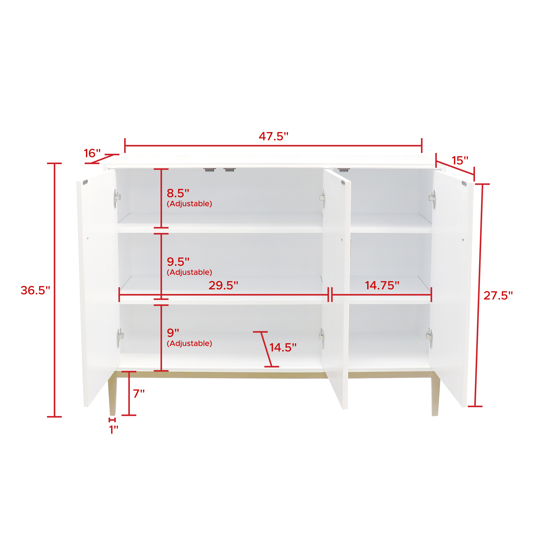 Pasargad Victoria 3 Doors Sideboard - Ivory/Bronze, Wood