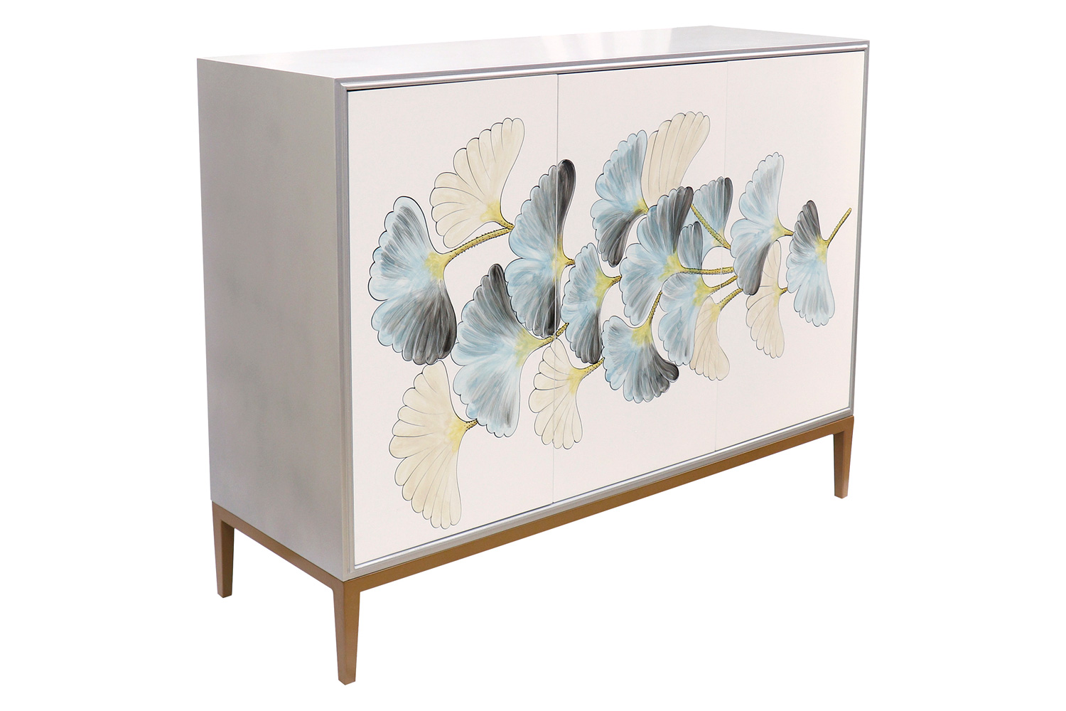 Pasargad - Annabelle Sideboard With 3 Floral Print Doors and Bronze Metal Frame