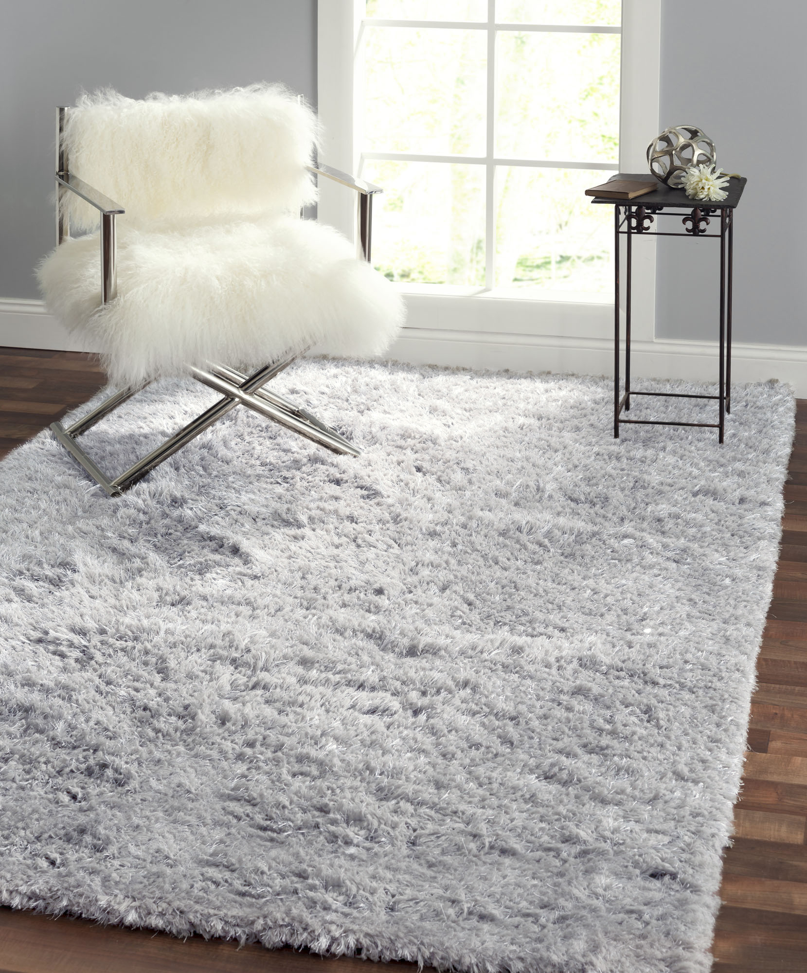 Pasargad Paris Shag Collection Hand-Woven Poly/Cotton Area Rug - Silver/Gray, 120" x 168" (PPSR-13121G 10x14)