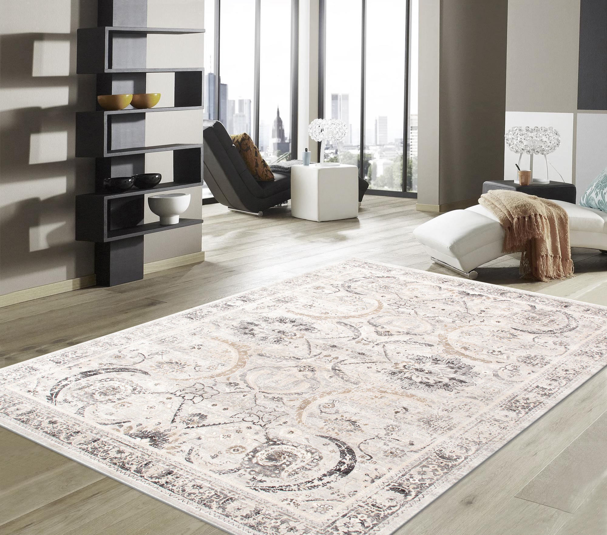 Pasargad Amadeus Collection Power Loom Polypropylene/Polyester Area Rug - Ivory/Silver, 48" x 72" (prc-1021is 4x6)