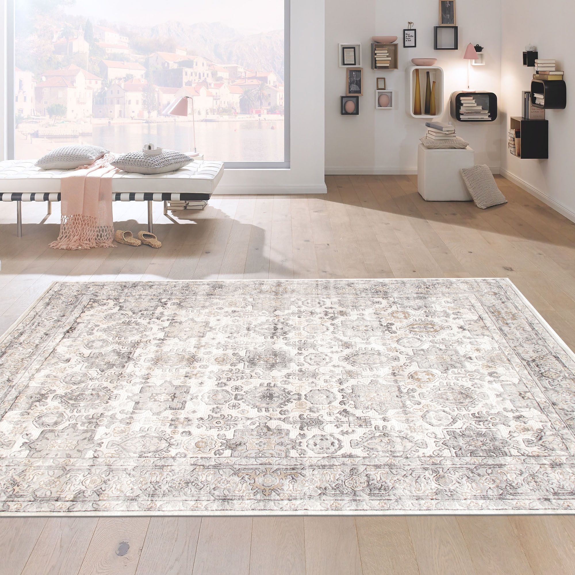 Pasargad - Amadeus Collection Power Loom Polypropylene/Polyester Area Rug in Ivory/Gray, 60" x 84" (prc-1022ig 5x7)