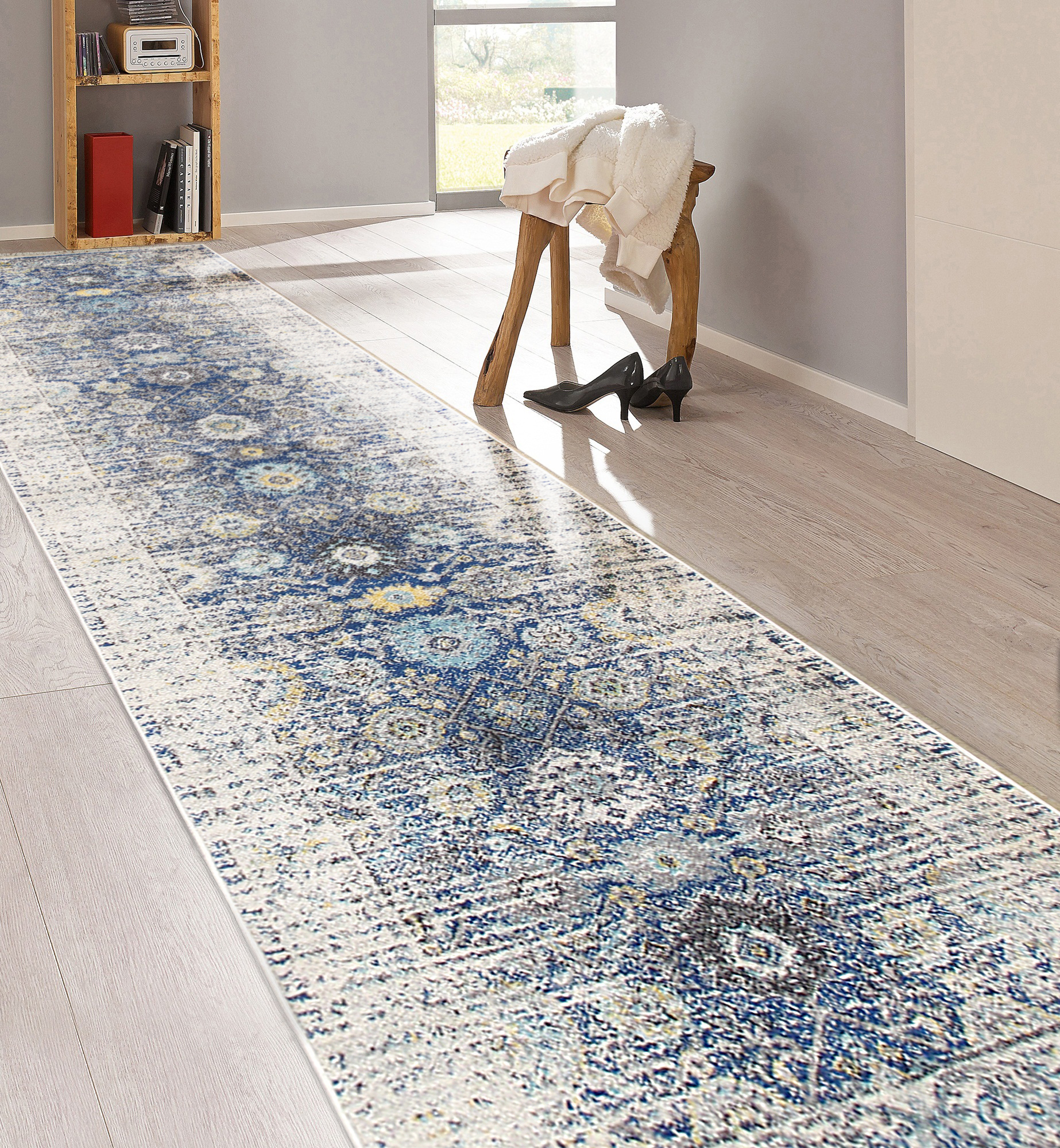 Pasargad Chelsea Collection Power-Loomed Polypropylene/Polyester Area Rug - Navy/Ivory, 32" x 120" (prc-5586n 2.08x10)