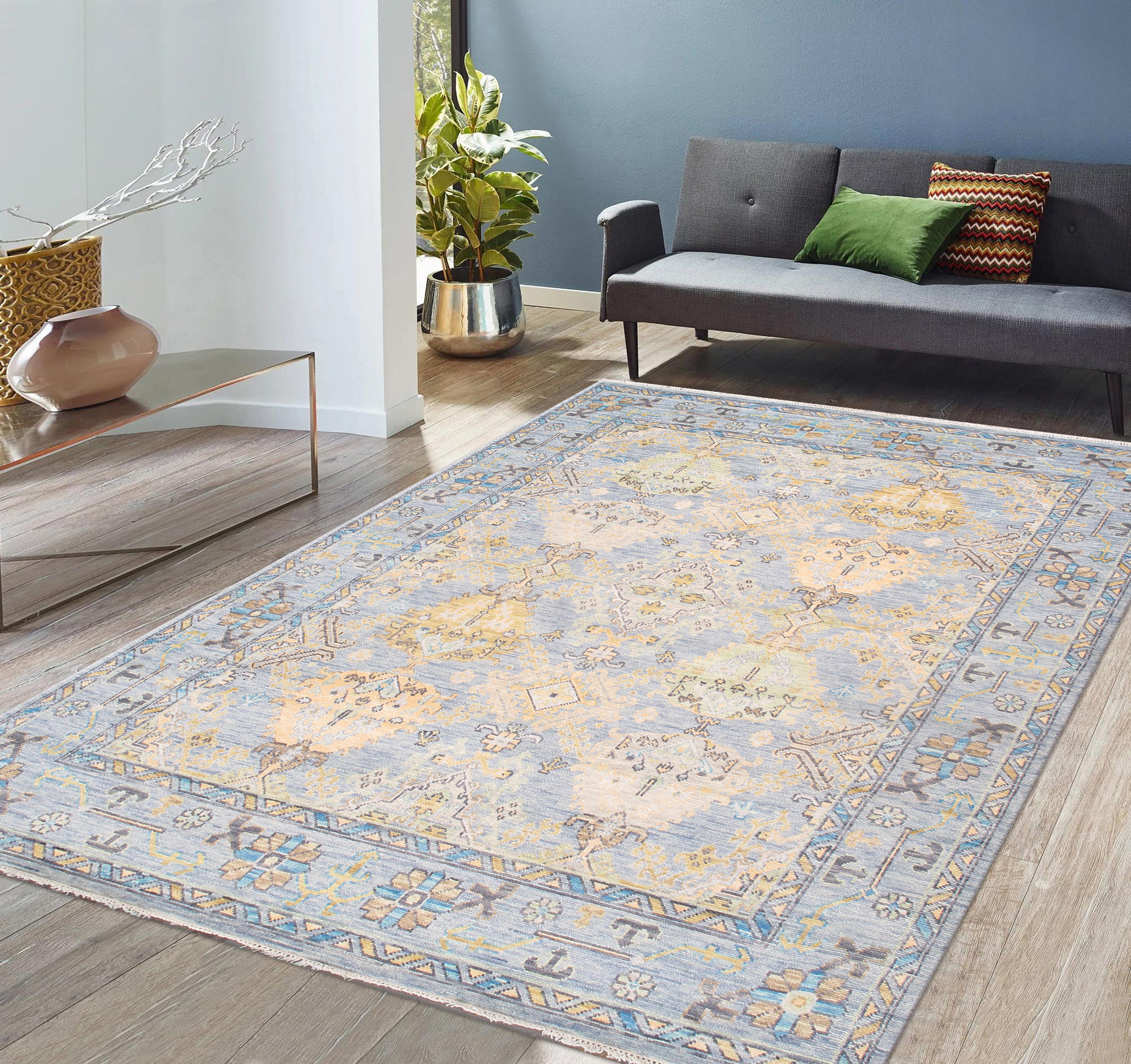 Pasargad - Oushak Collection Hand-Knotted Wool Area Rug in L. Blue, 97" x 117" (PRE-10073 8X10)