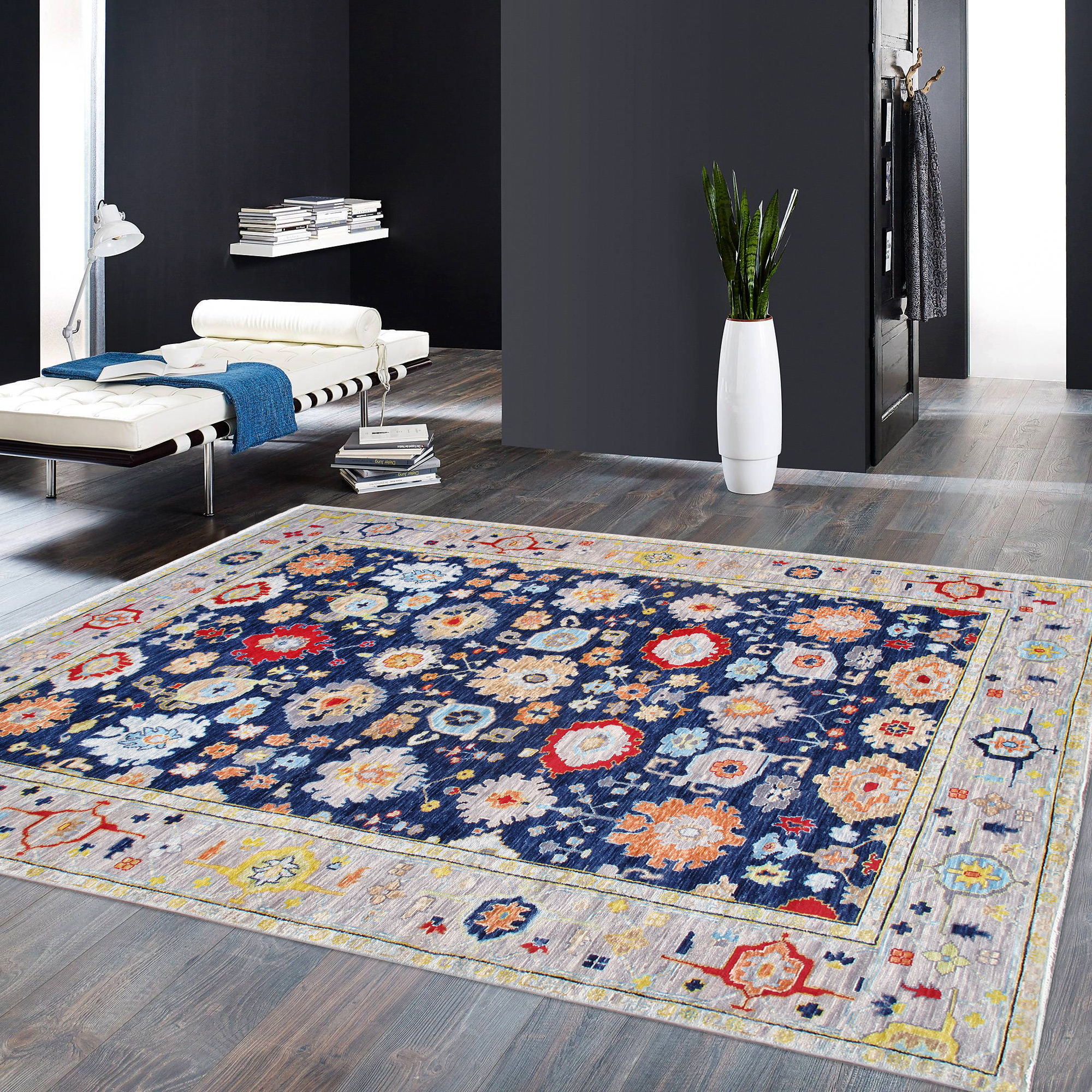 Pasargad - Oushak Collection Hand-Knotted Wool Area Rug in Navy/Silver, 119" x 168" (PRE-9744 10x14)