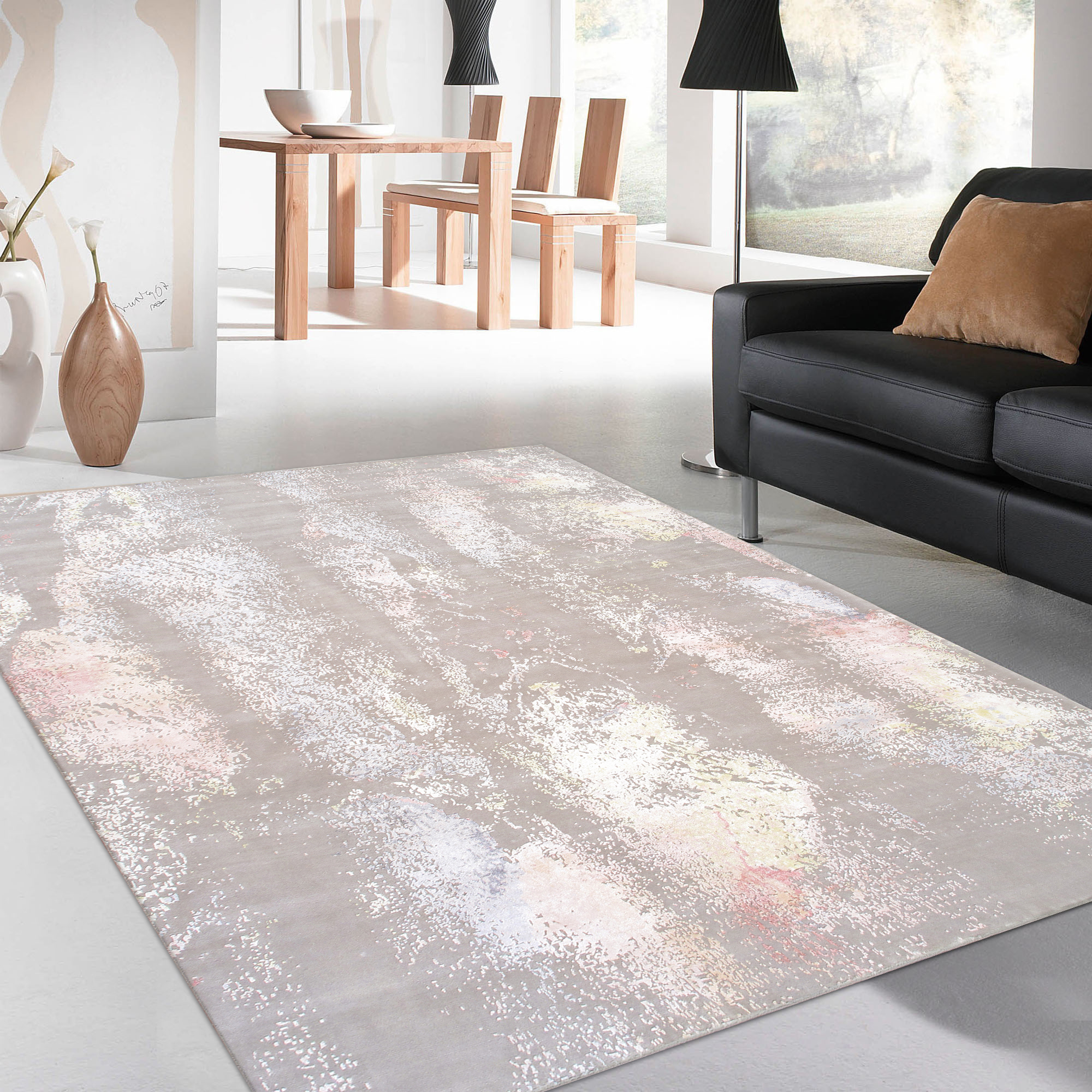 Pasargad - Modern Collection Hand-Knotted Silk/Wool Area Rug in Taupe/Multi, 108" x 146" (prj-71 9x12)