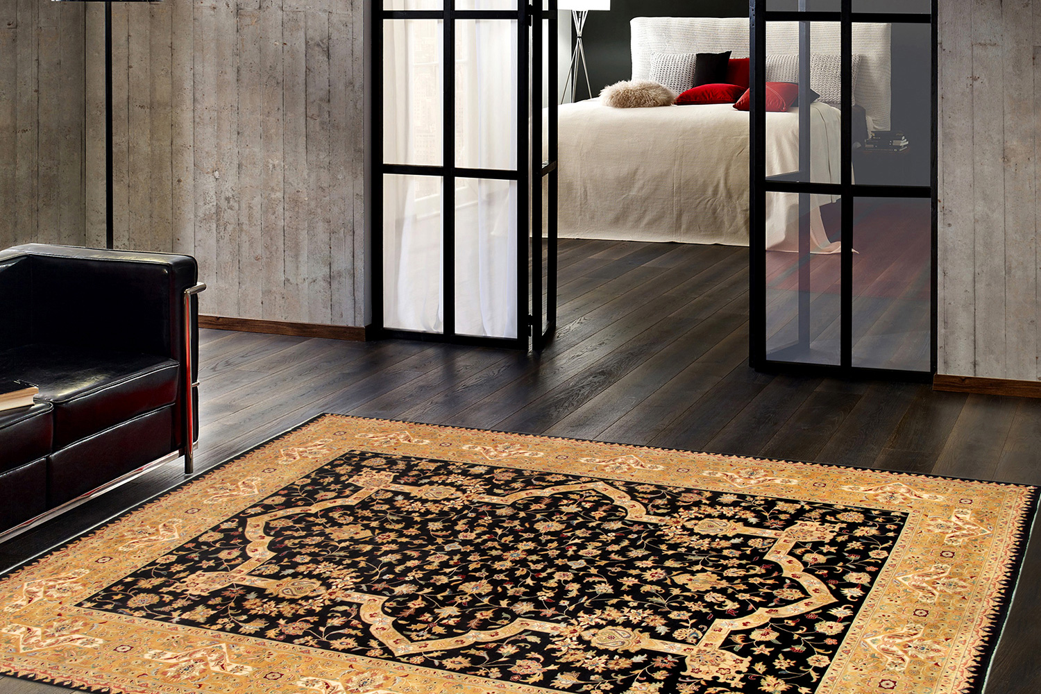 Pasargad Tabriz Collection Hand-Knotted Lamb's Wool Area Rug (PS-20 BLACK 9X12) - 108'' x 142''