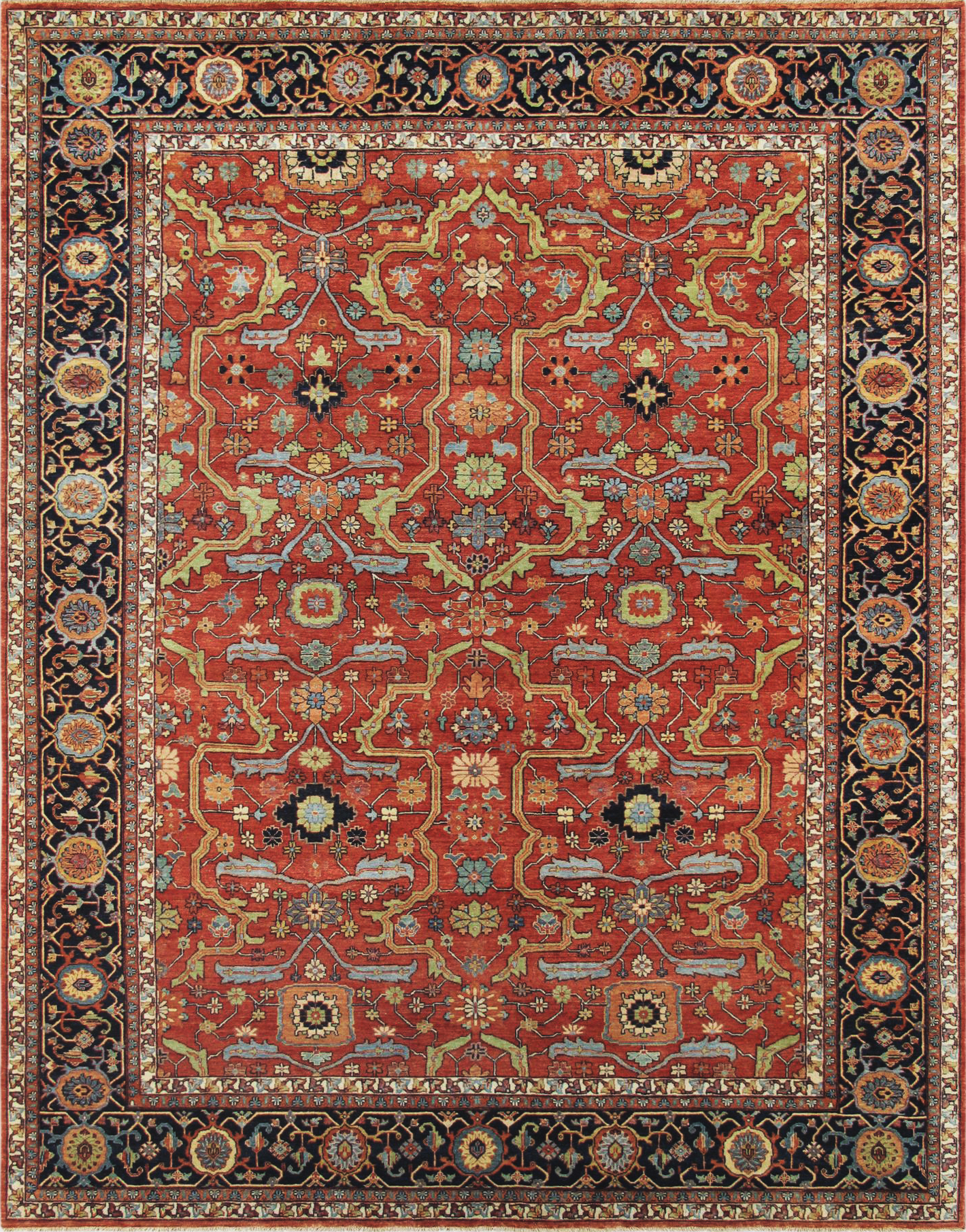 Pasargad - Ferehan Collection Hand-Knotted Rust/Navy Wool Area Rug PS-36