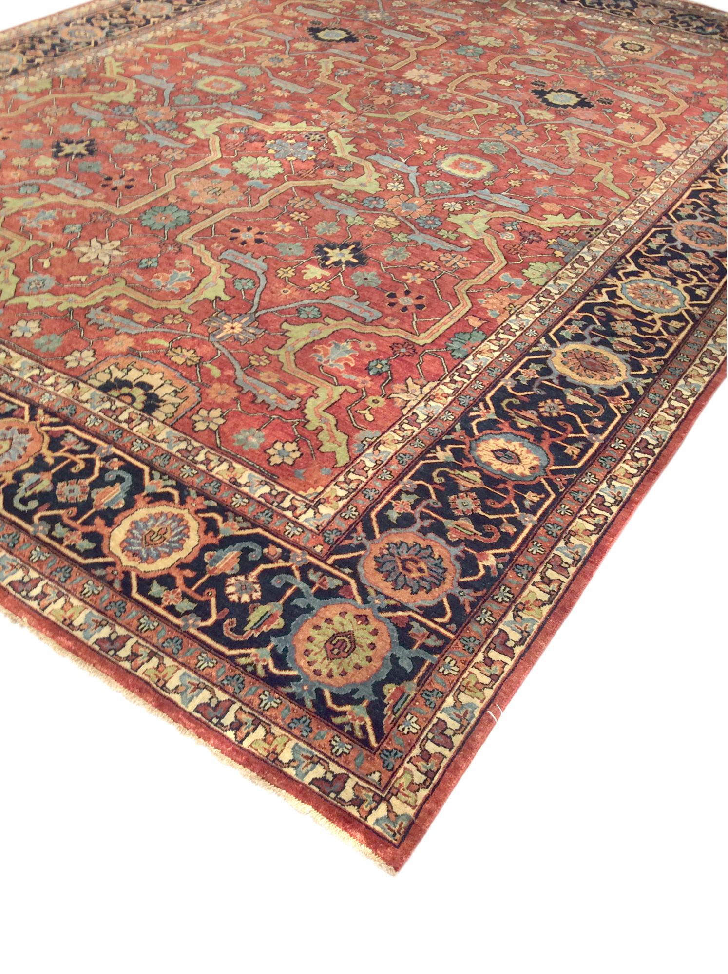 Pasargad Ferehan Collection Hand-Knotted Wool Area Rug - Rust/Navy, 72" x 146" (ps-36 6x12)