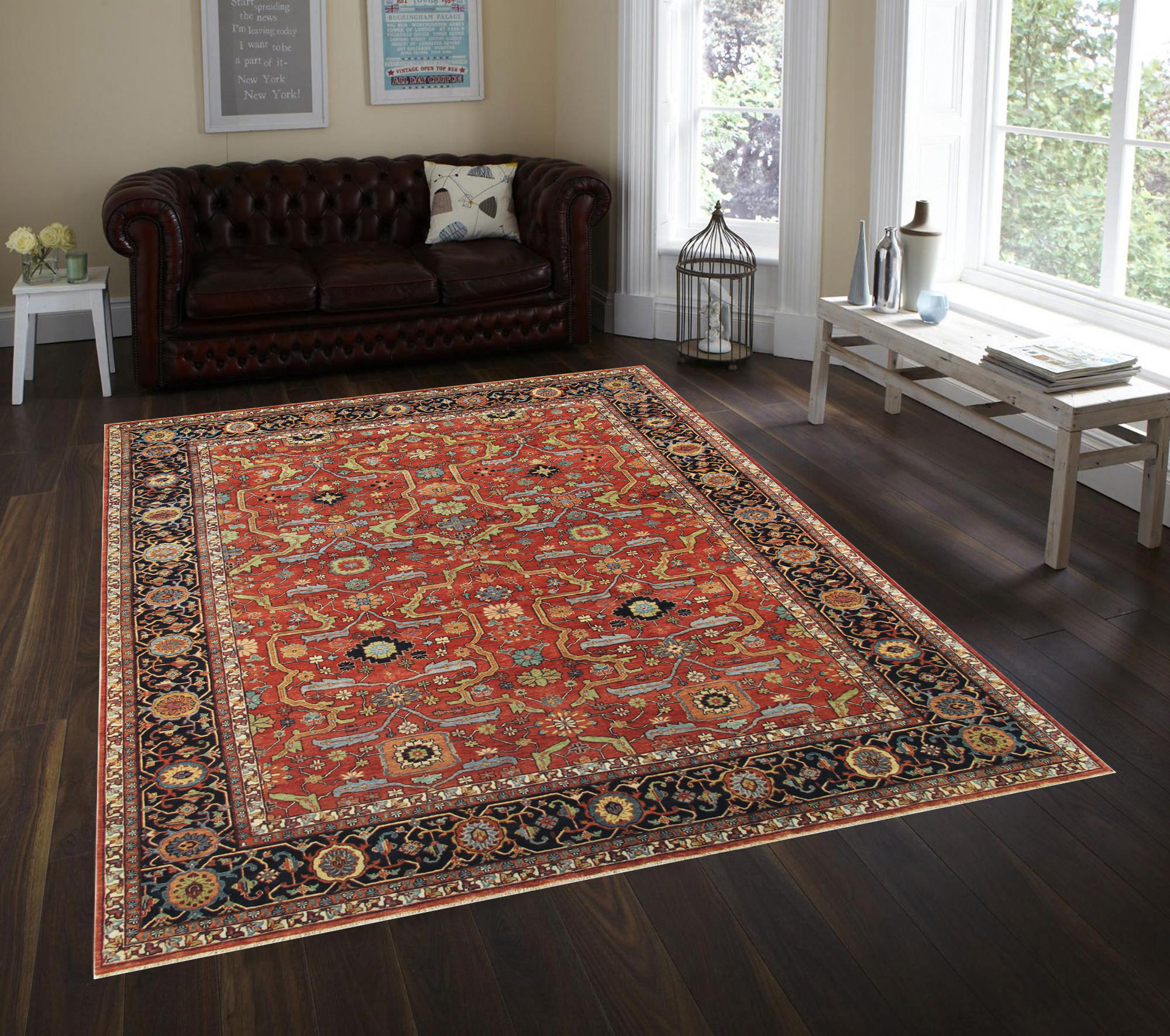 Pasargad Ferehan Collection Hand-Knotted Wool Area Rug - Rust/Navy, 72" x 146" (ps-36 6x12)