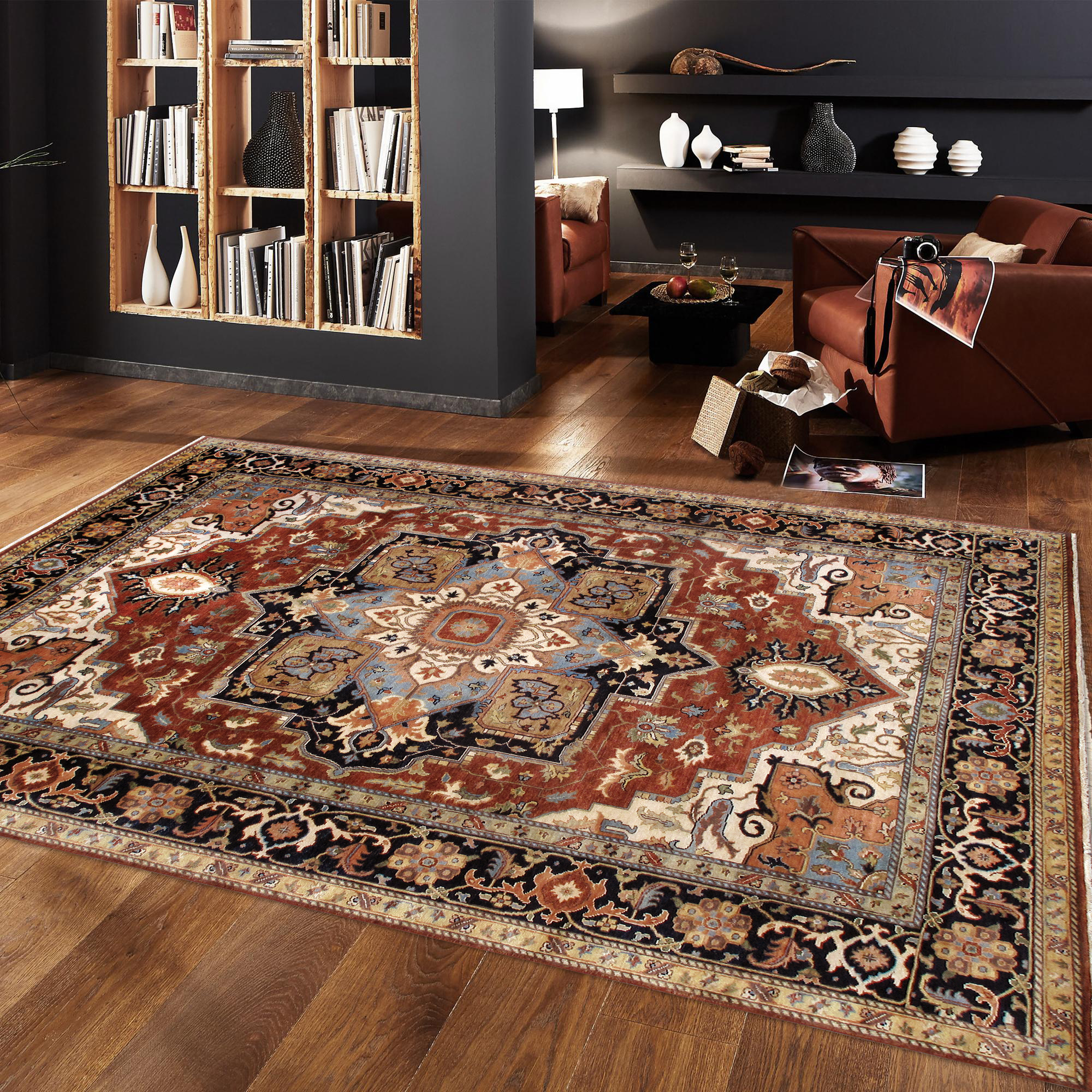 Pasargad Serapi Collection Hand-Knotted Wool Area Rug - Rust/Navy, 116" x 164" (PSF-7120 10x14)