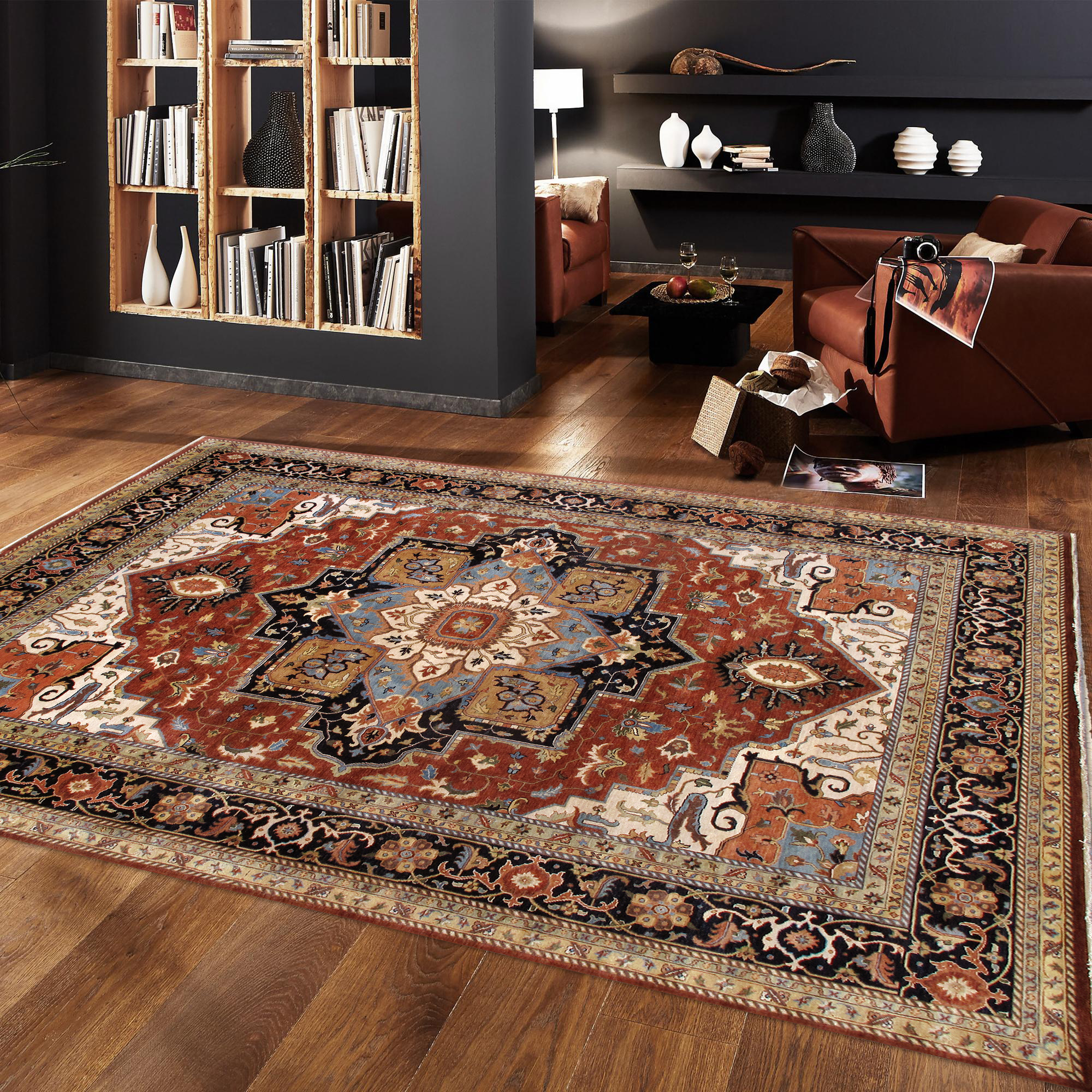 Pasargad - Serapi Collection Hand-Knotted Wool Area Rug in Rust/Navy, 140" x 176" (PSF-7121 12x15)