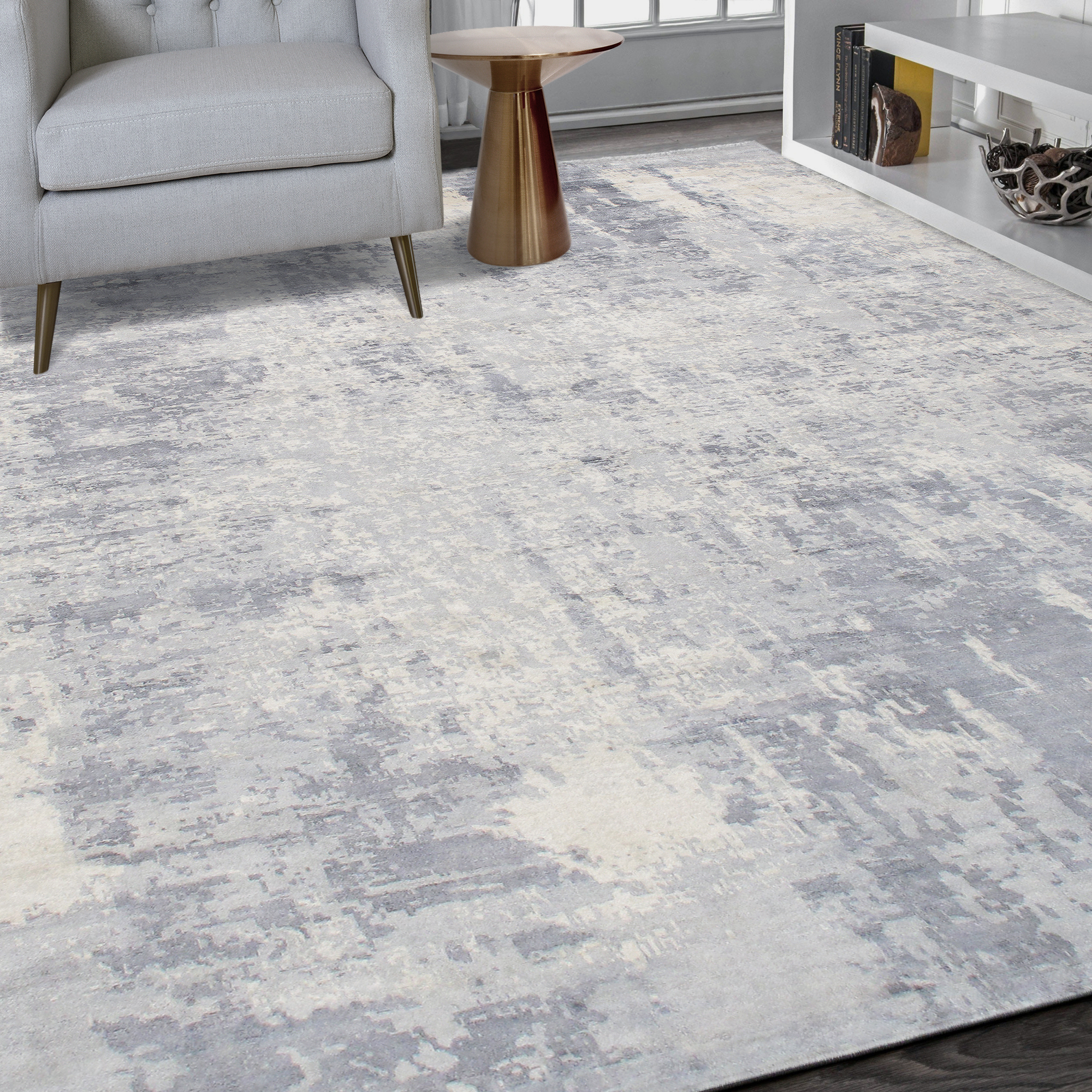 Pasargad - Mirage Collection Hand-Loomed Bamboo Silk Area Rug in Gray/Ivory, 93" x 117" (psh-25 8x10)