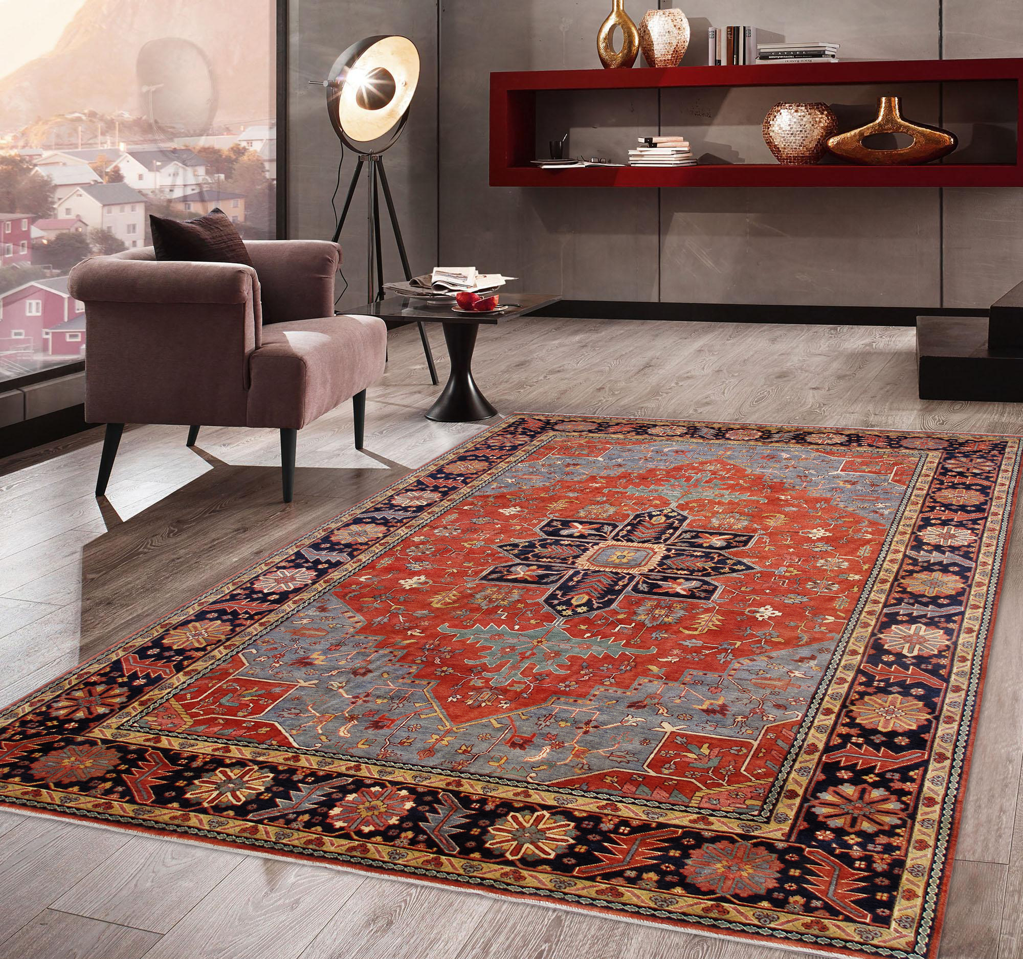 Pasargad Serapi Collection Hand-Knotted Lamb's Wool Area Rug - Red/Blue, 162" x 202" (PSJ-23A 14x17)