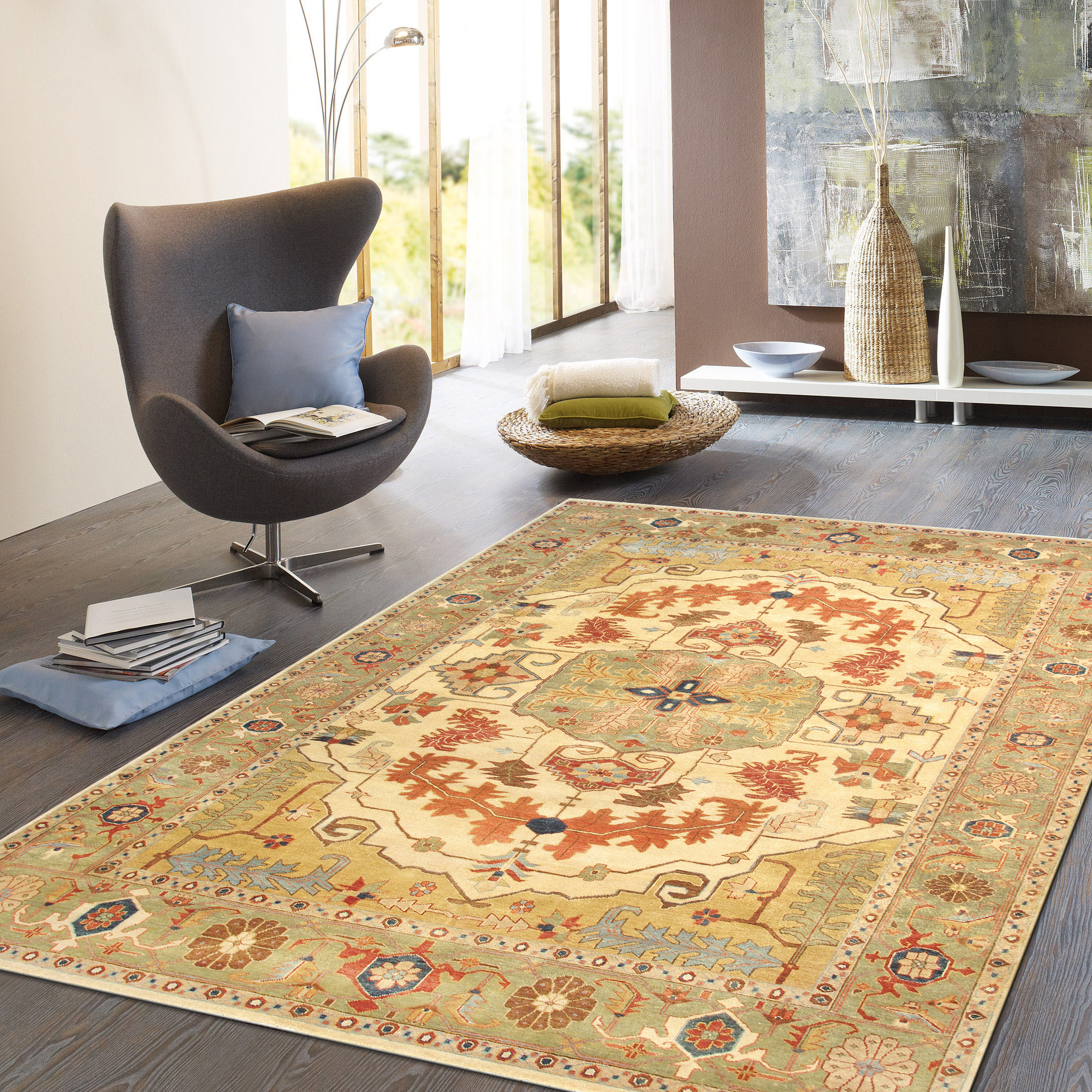 Pasargad - Serapi Collection Hand-Knotted Lamb's Wool Area Rug in Ivory/L. Green, 98" x 118" (PSJ-30 8x10)