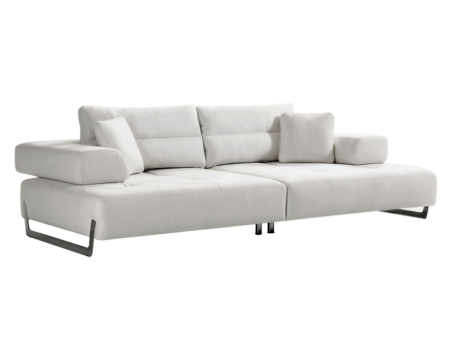 Pasargad - Positano Ravenna Sofa with Sliding Backrest and Armrest in White/Chrome, Faux Suede