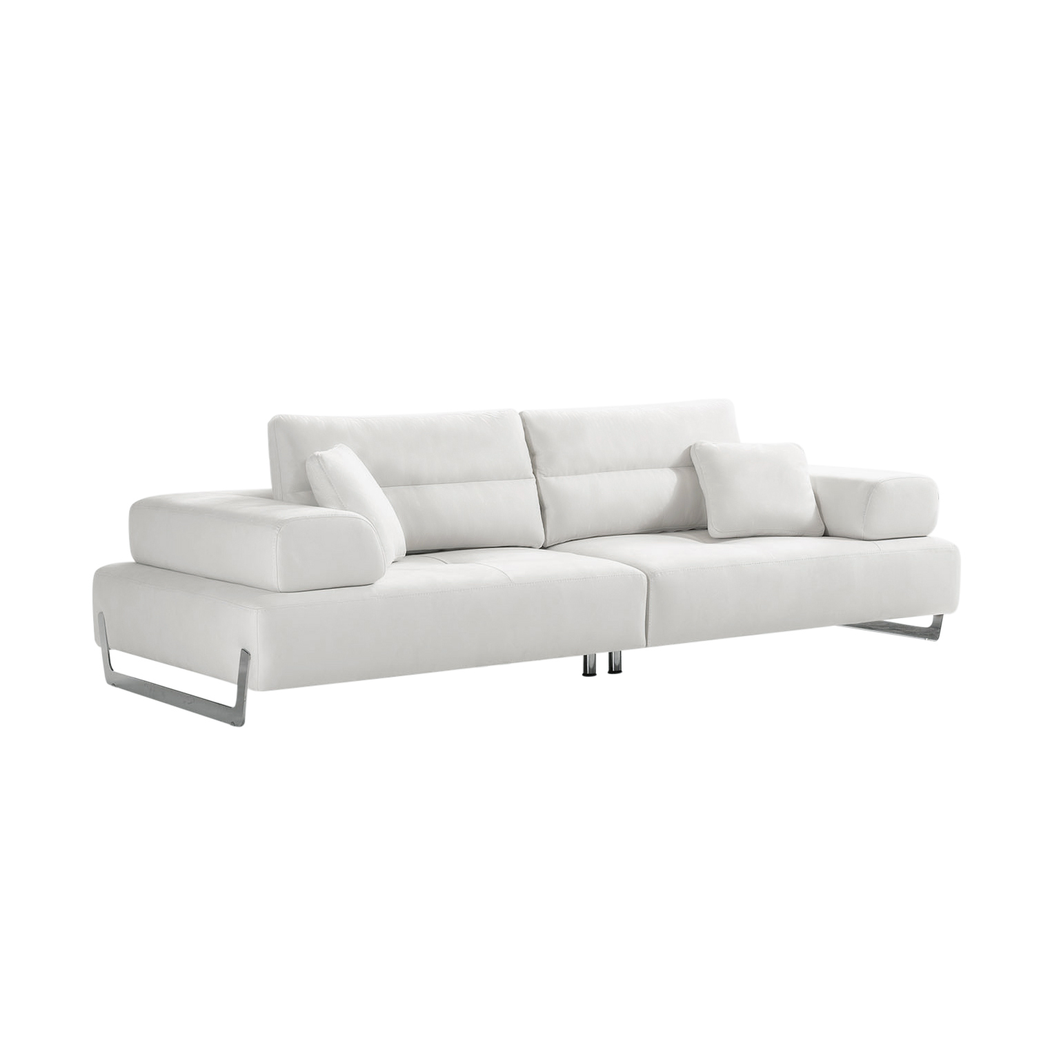 Pasargad - Positano Ravenna Sofa with Sliding Backrest and Armrest in White/Chrome, Faux Suede